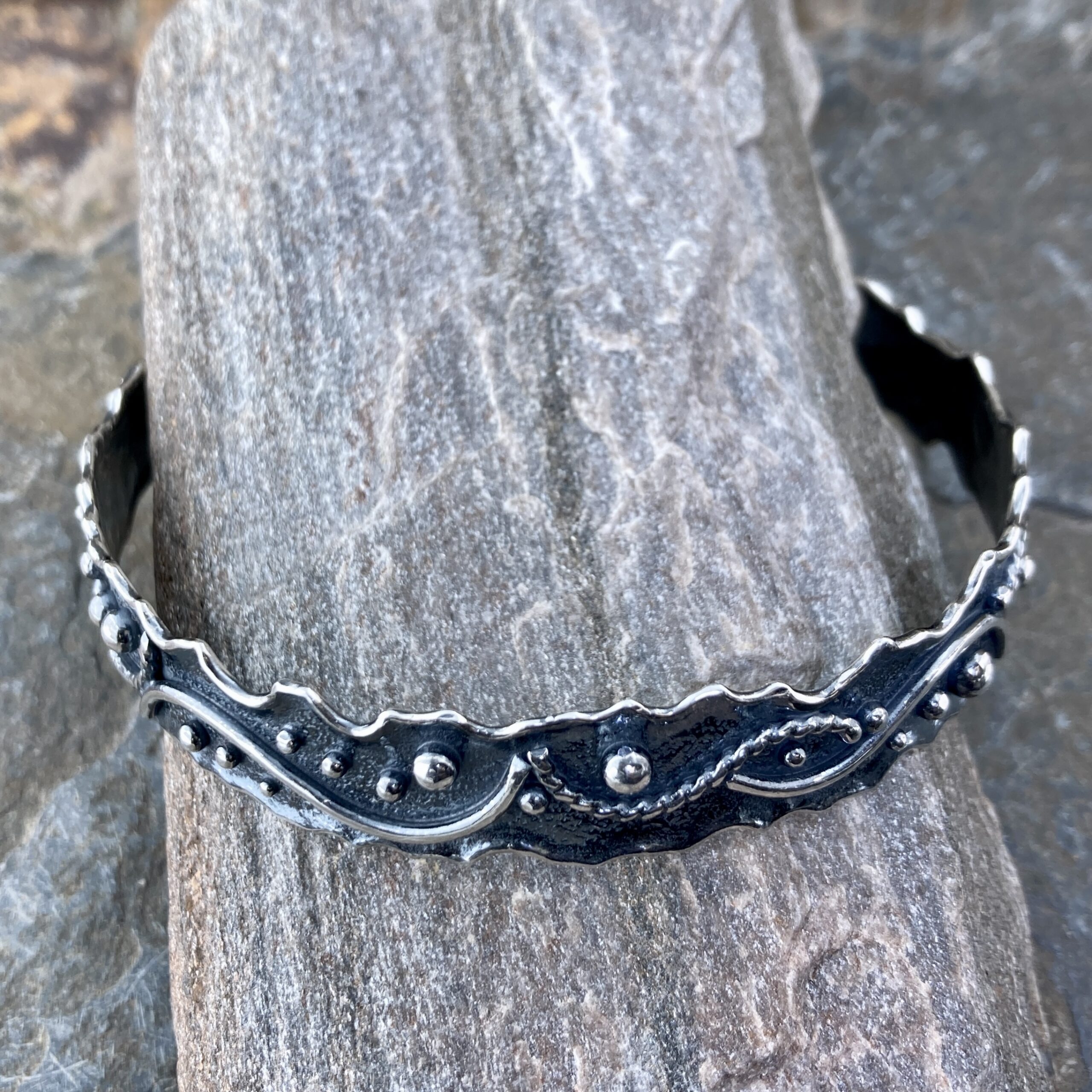 Argentium Silver Waves Bangle – Medium – Antique - Image 2