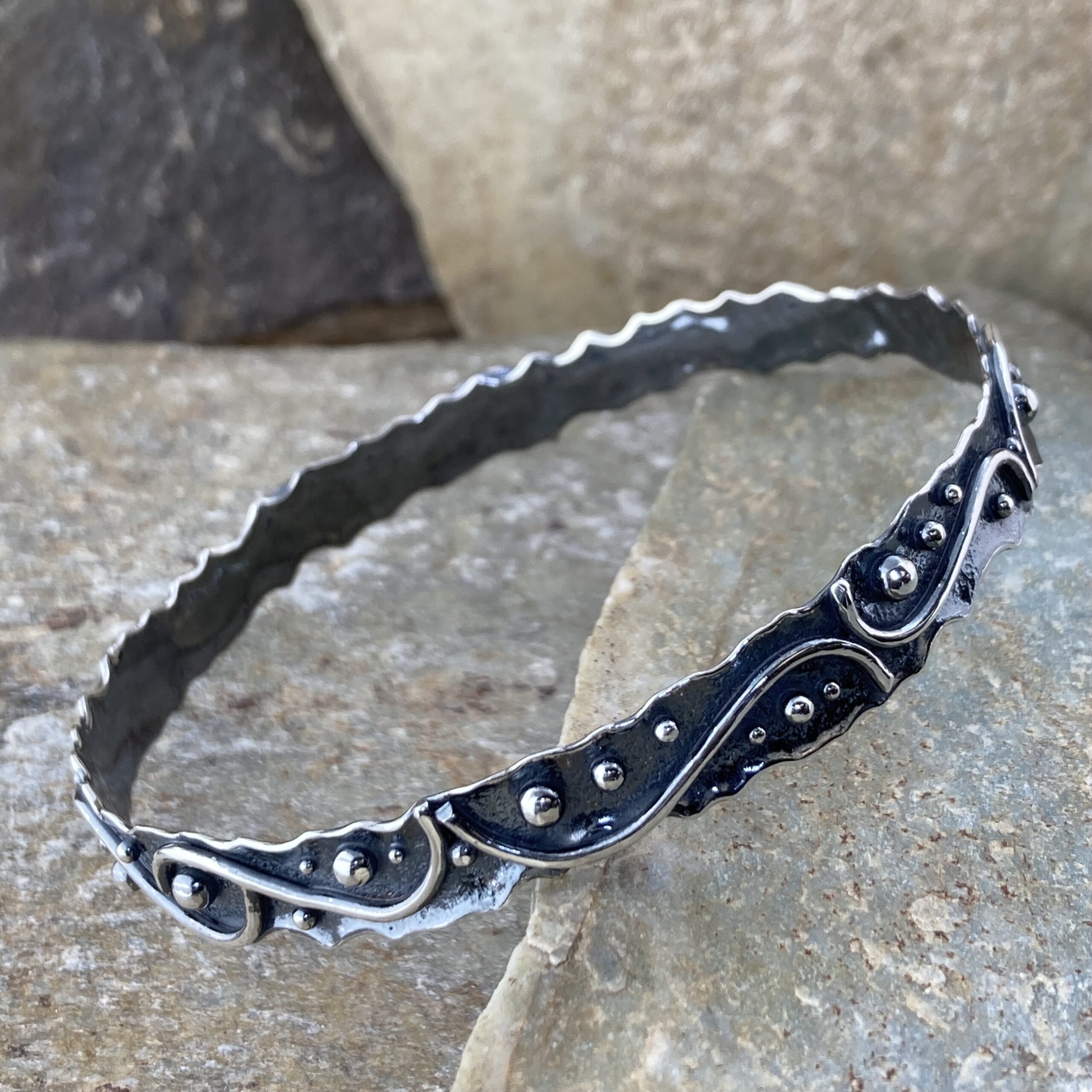 Argentium Silver Waves Bangle – XLarge – Antique - Image 3