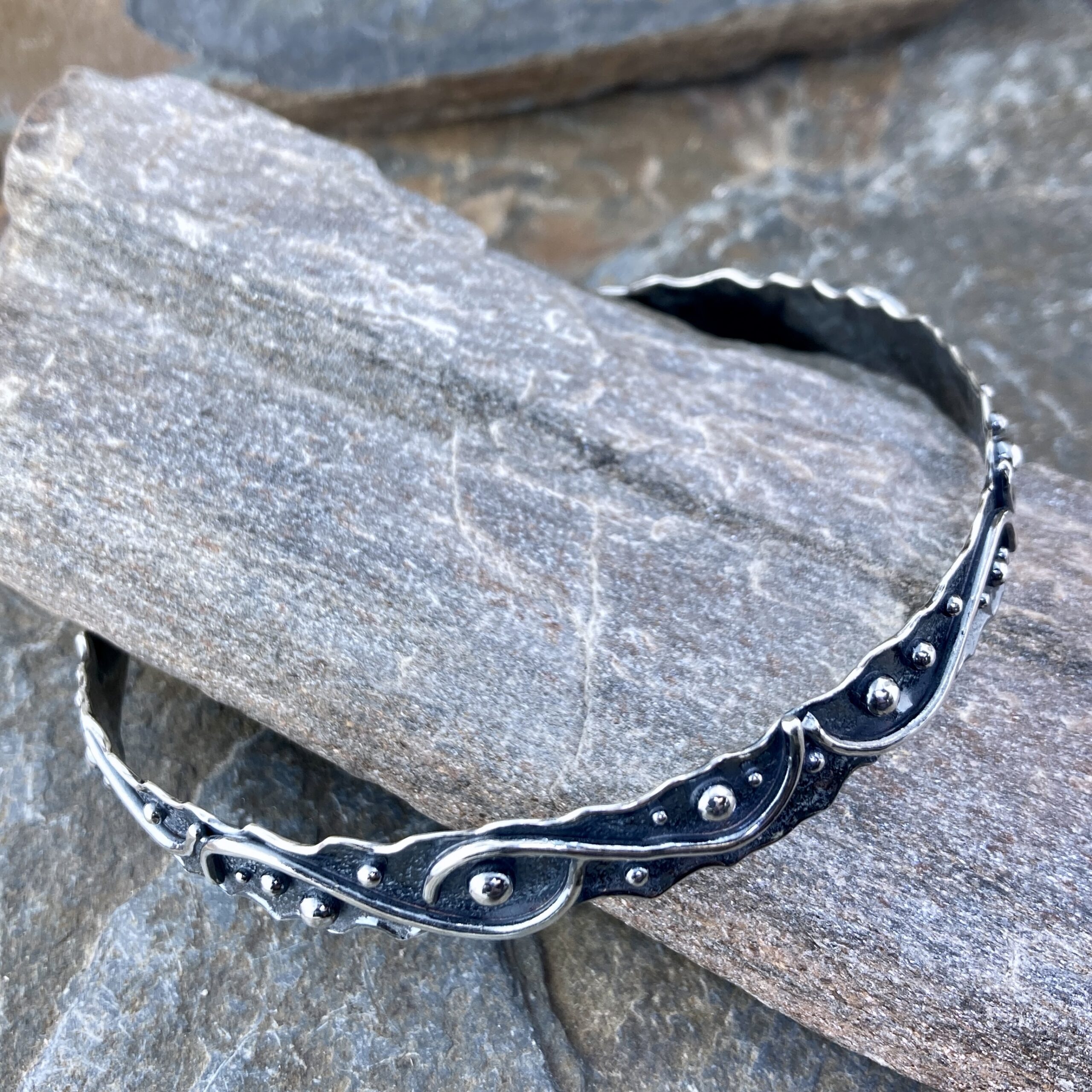 Argentium Silver Waves Bangle – XLarge – Antique - Image 2