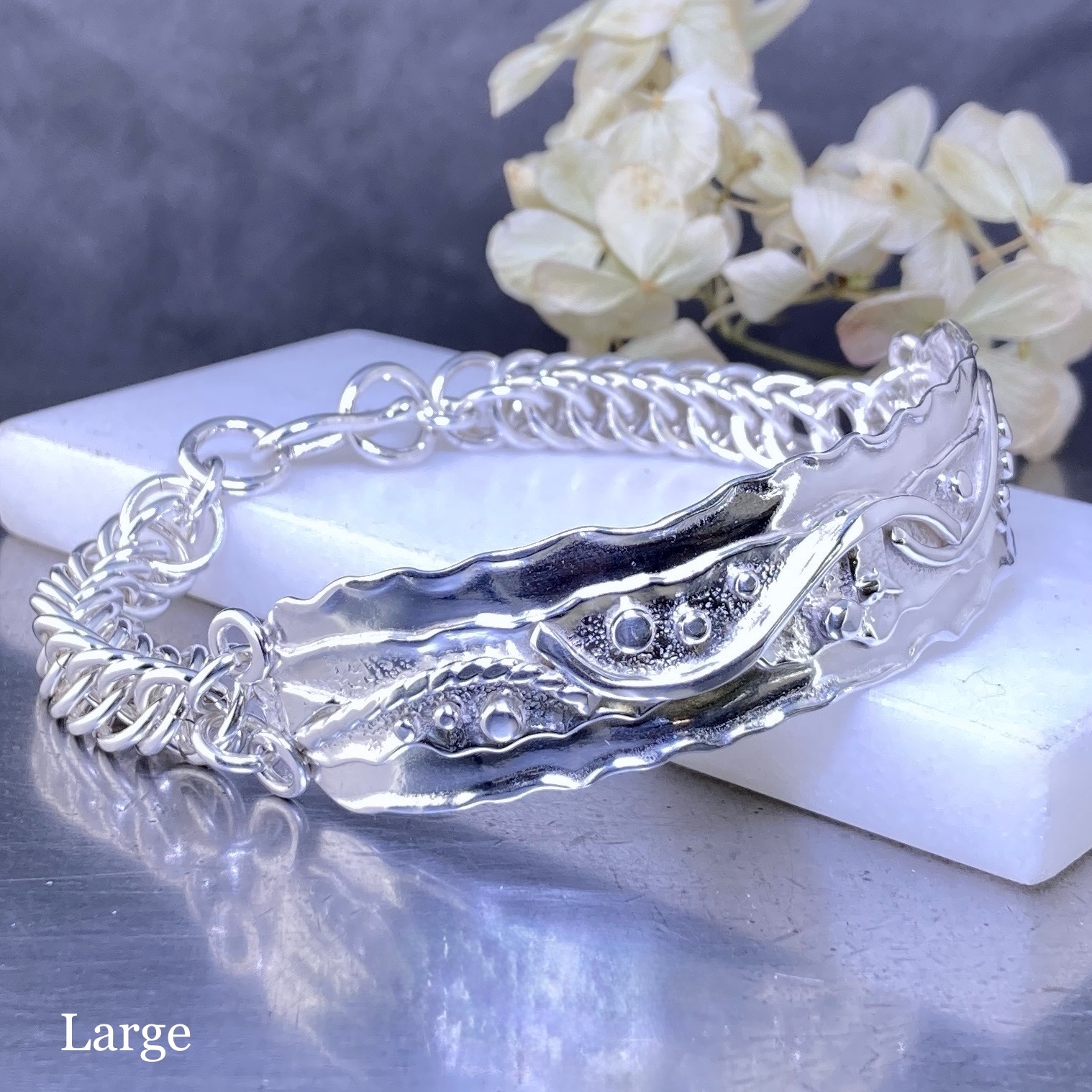 Argentium Silver Waves Bracelet – Chain Maille - Image 3