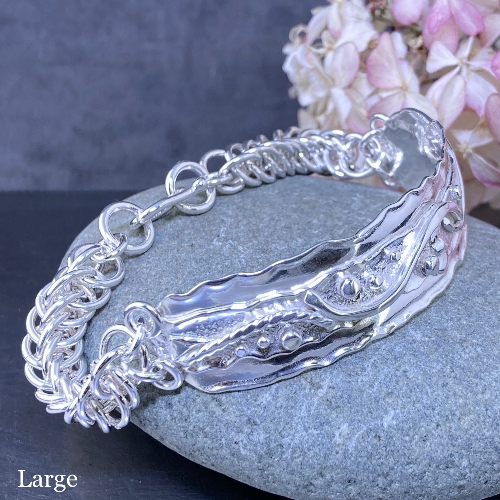 Argentium Silver Waves Bracelet – Chain Maille - Image 2