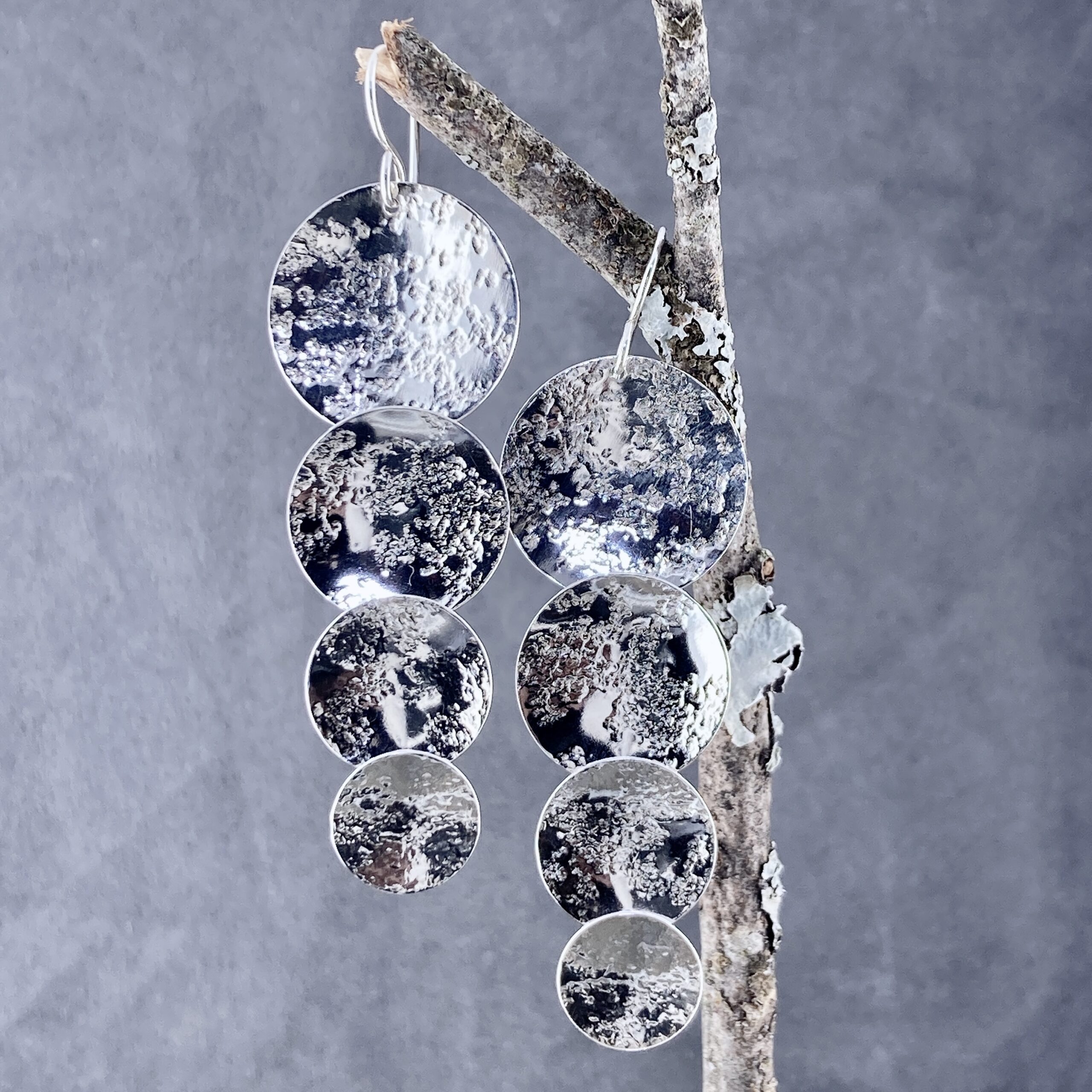 moon earrings - 4 stacked - Argentium silver