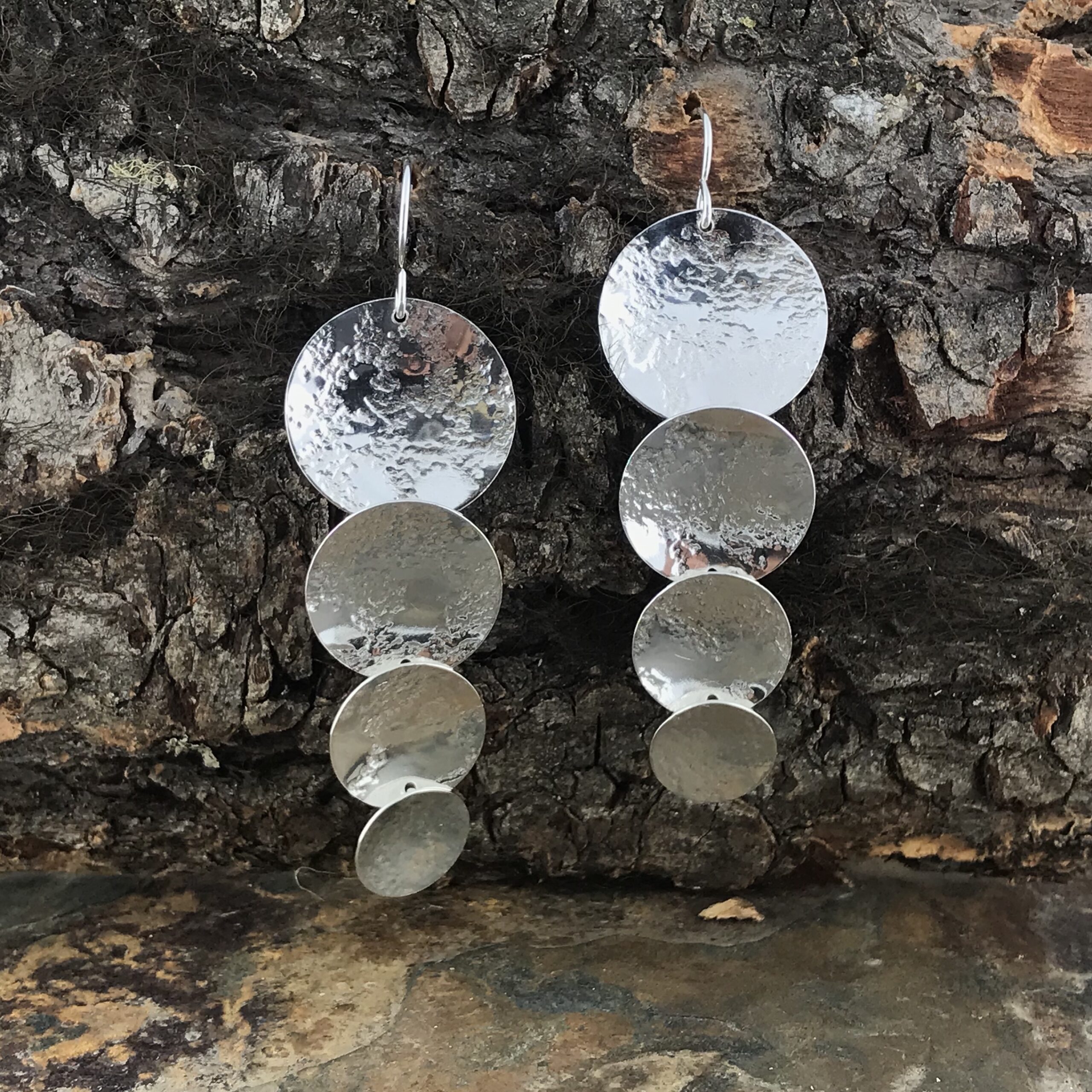 moon earrings - 4 stacked - Argentium silver - Image 2