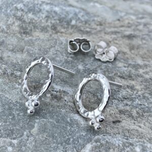 sun earrings - granules posts - Argentium silver - medium