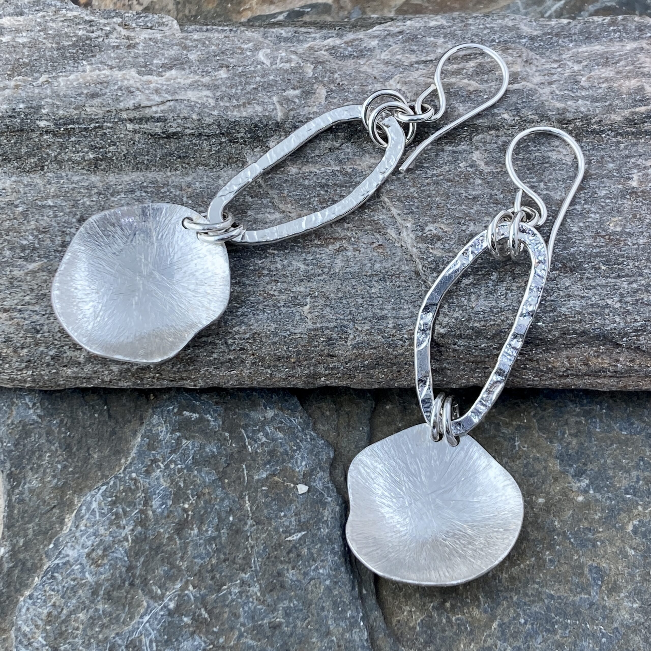 freeform circle earrings - moon accent - Argentium silver - Image 2