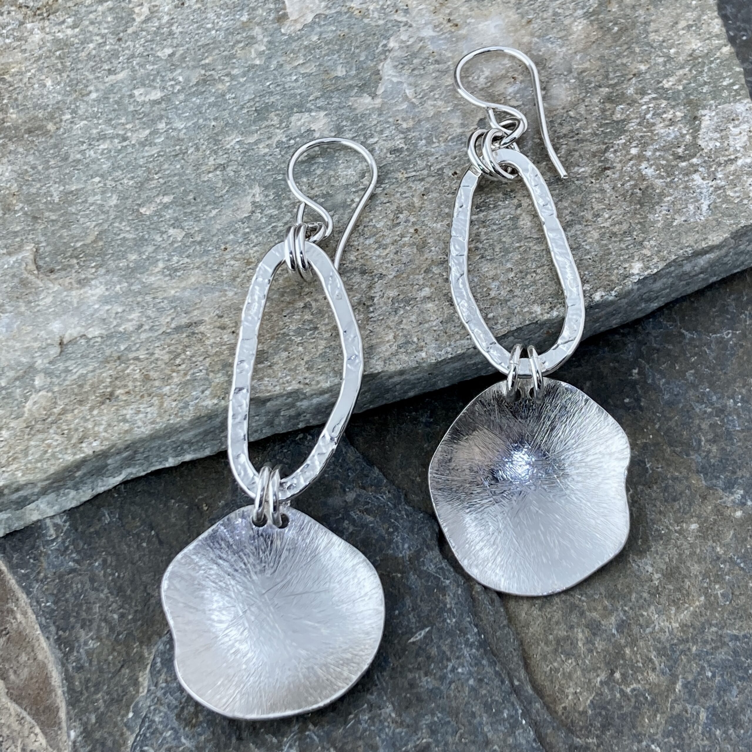 freeform circle earrings - moon accent - Argentium silver