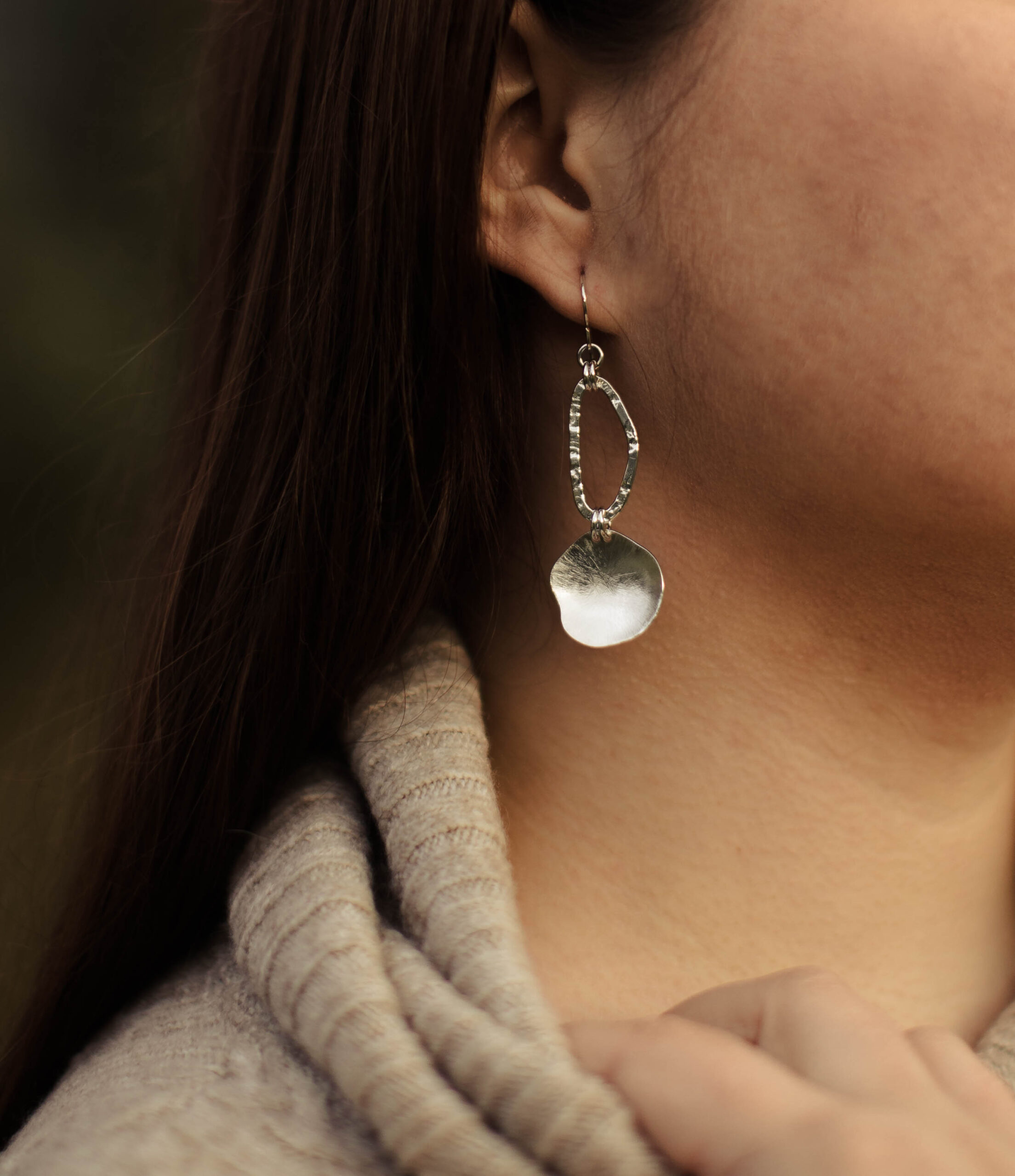freeform circle earrings - moon accent - Argentium silver - Image 3