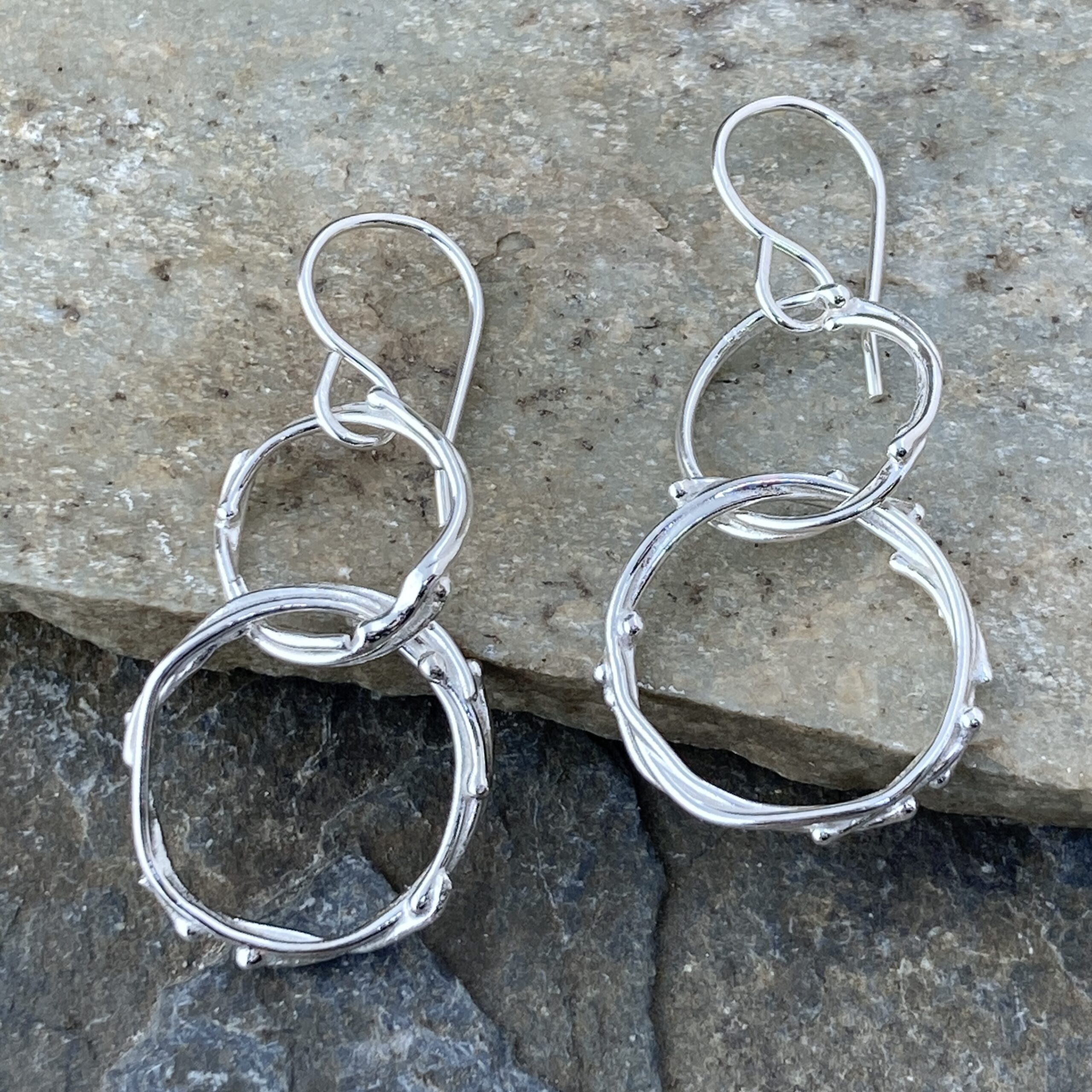 freeform circle earrings - double - Argentium silver