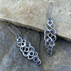 pebbles earrings - marquise - antique Argentium silver