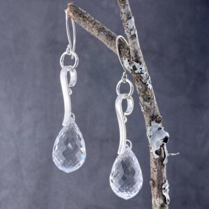 quartz earrings - wave curl - Argentium silver - 45 carat