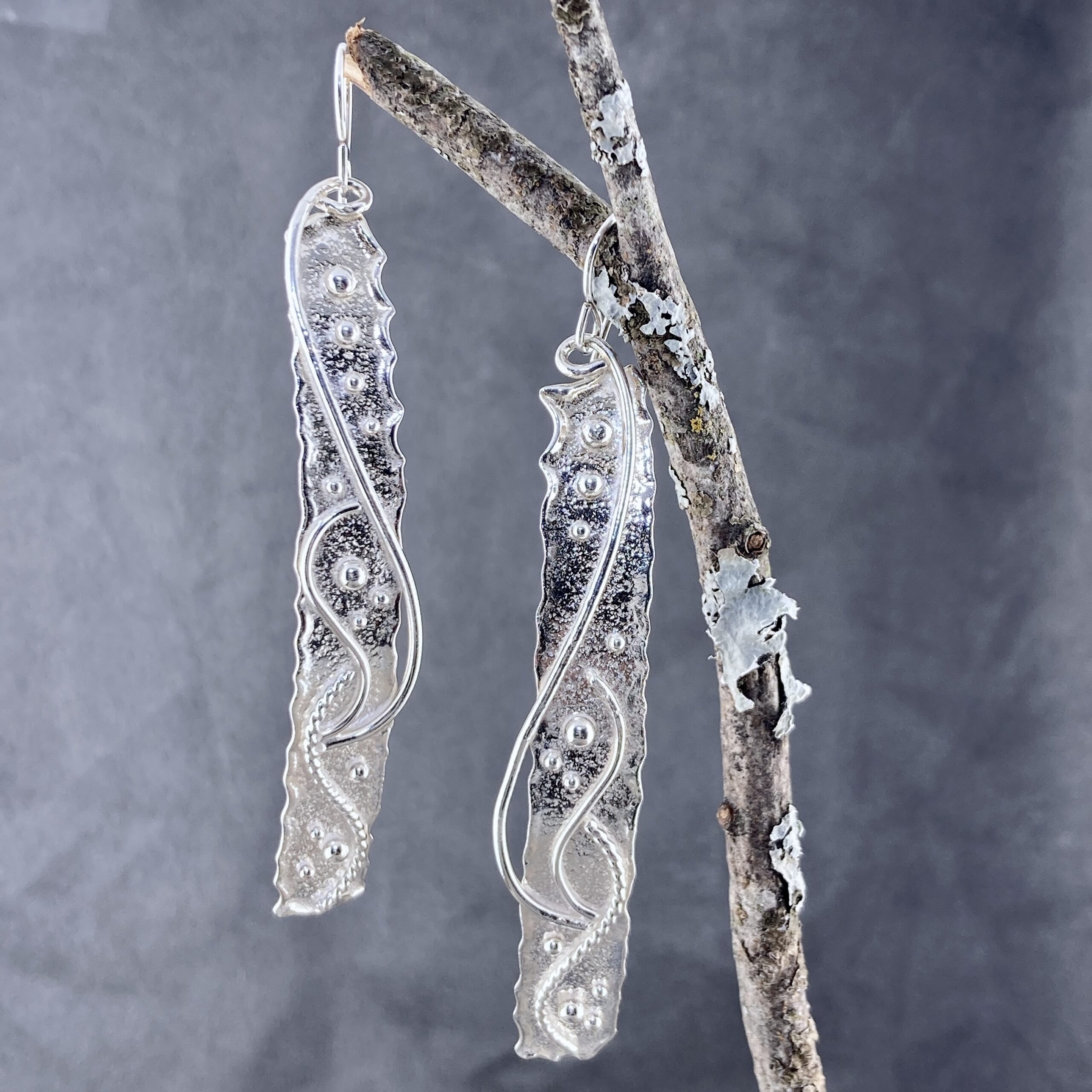 waves earrings - long bar - Argentium silver