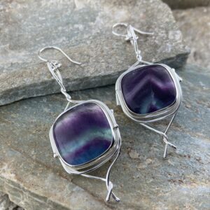 fluorite earrings - vines - Argentium silver