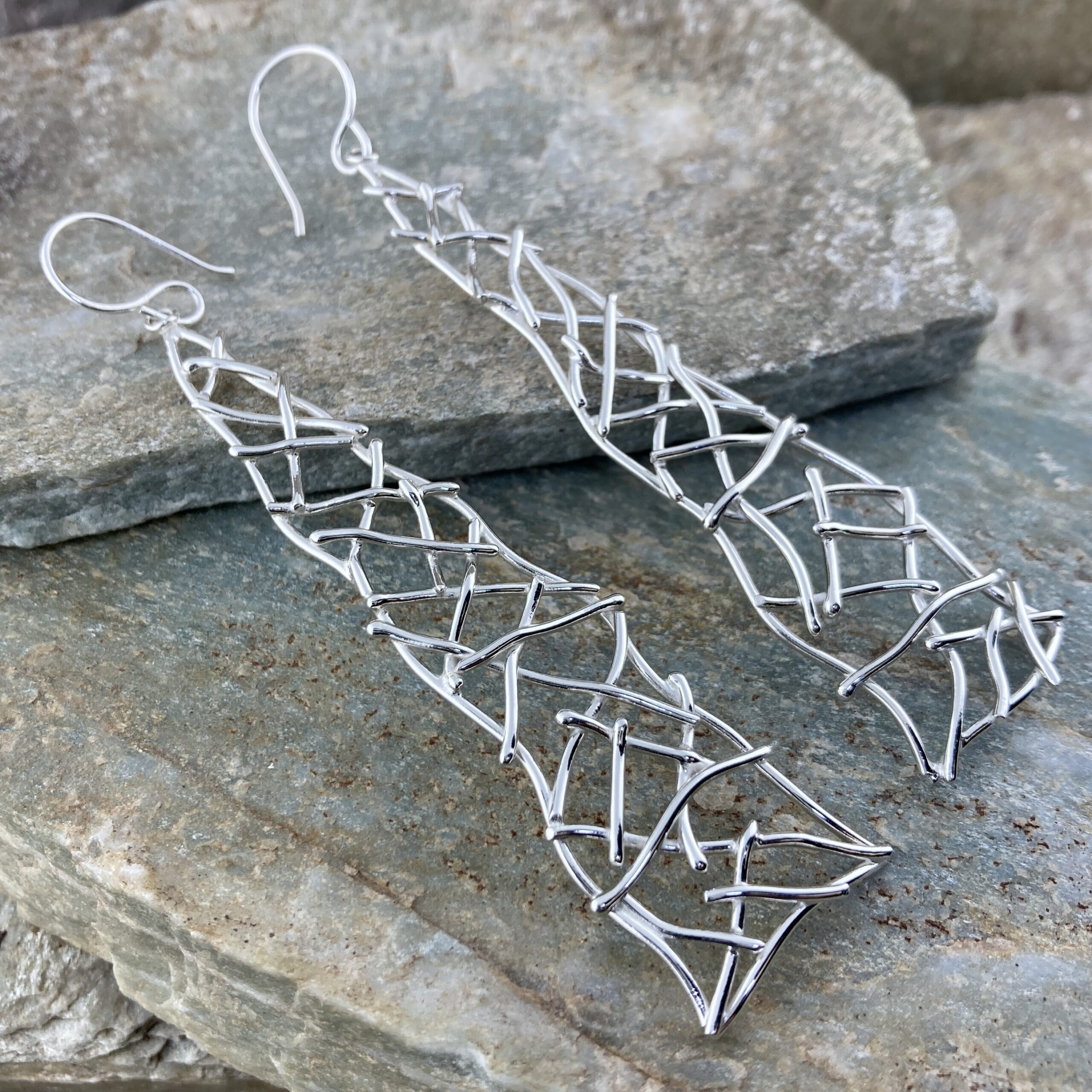 twig earrings - long triangles - Argentium silver - Image 2