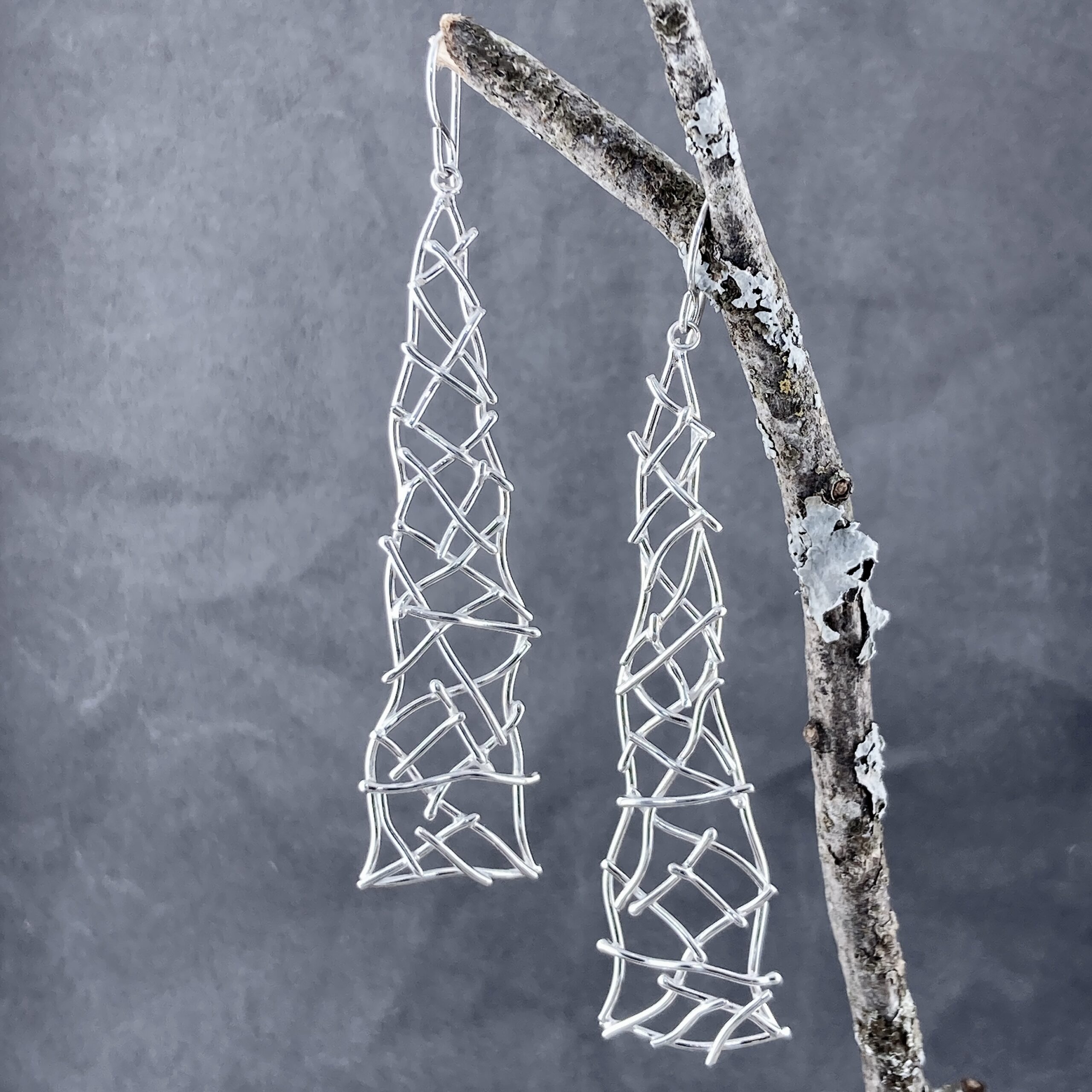 twig earrings - long triangles - Argentium silver