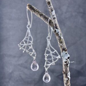pink topaz earrings - twigs - Argentium silver