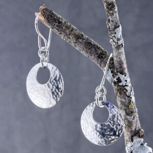 sun earrings - hammered circle - Argentium silver - small