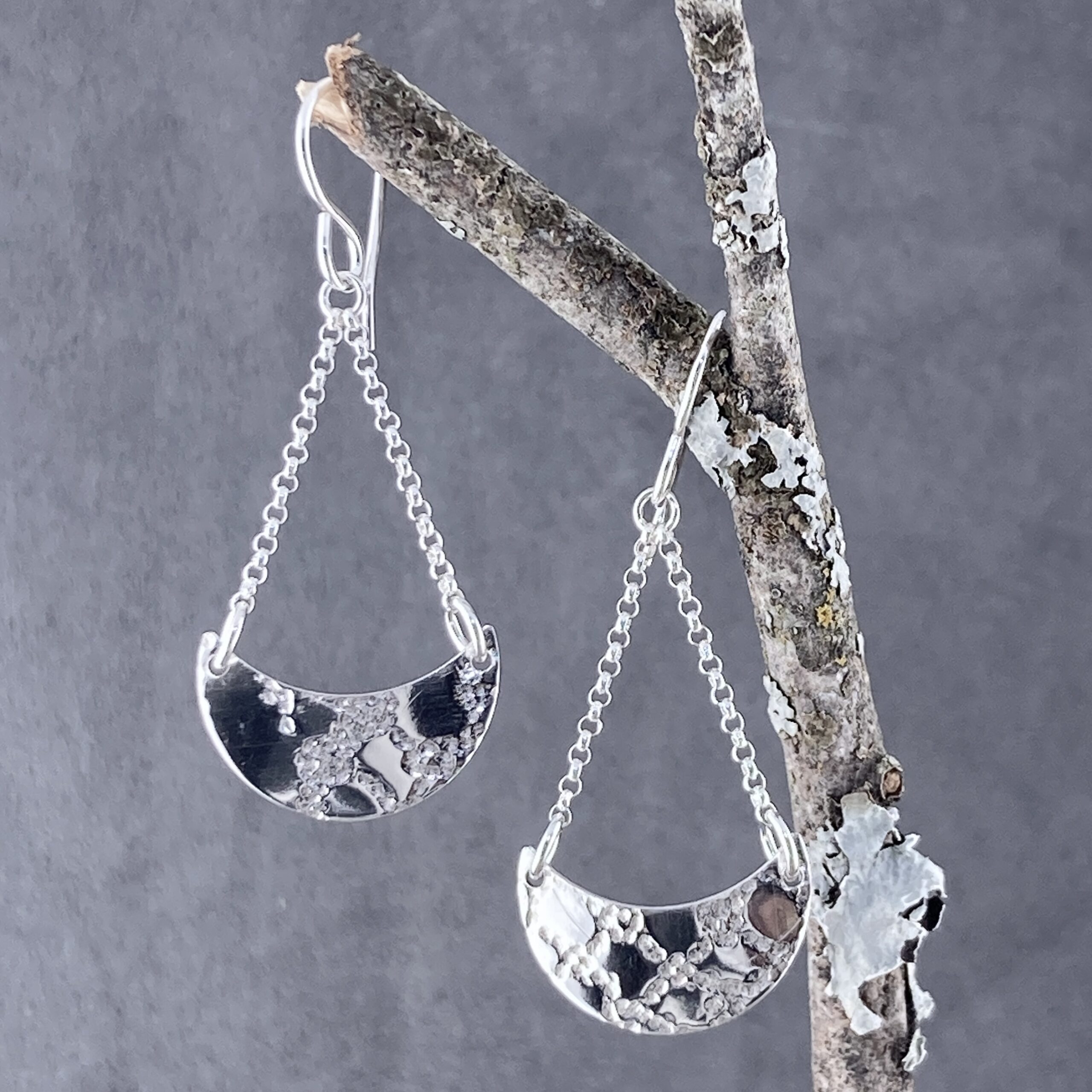 crescent moon chain earrings - Argentium silver