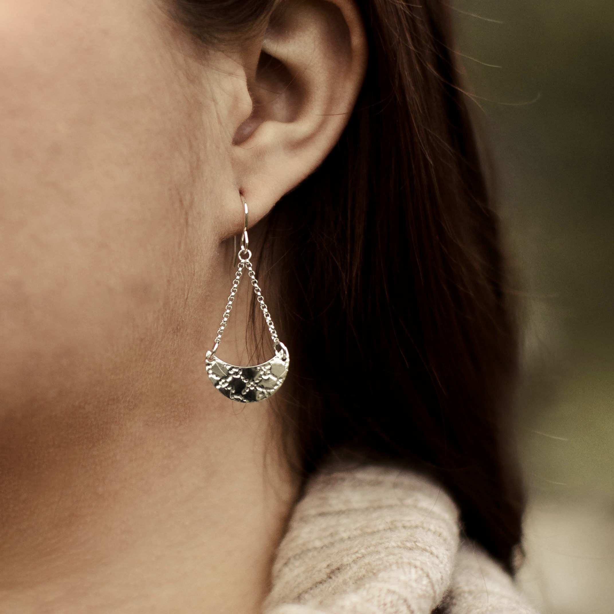 crescent moon chain earrings - Argentium silver - Image 3