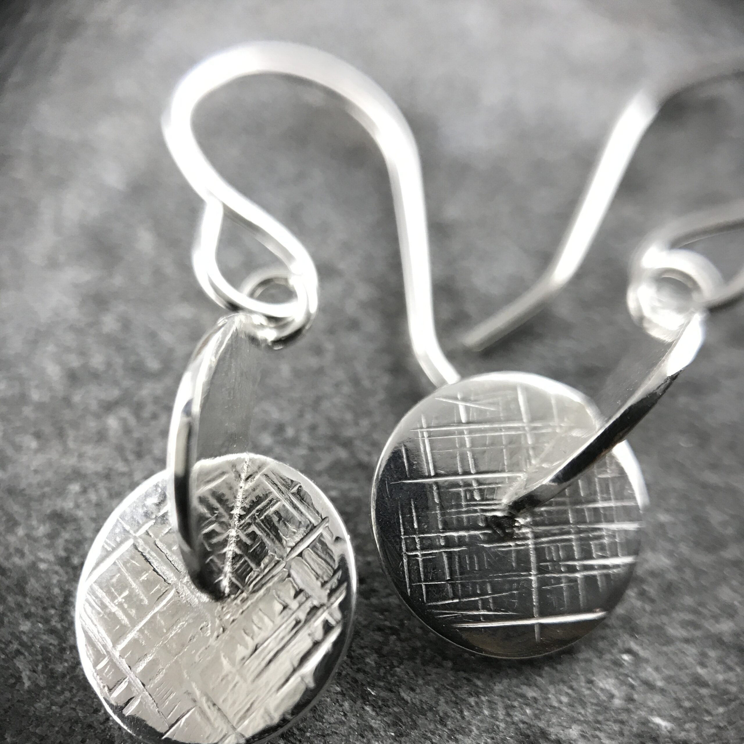 moon earrings - etched spine - Argentium silver - Image 4