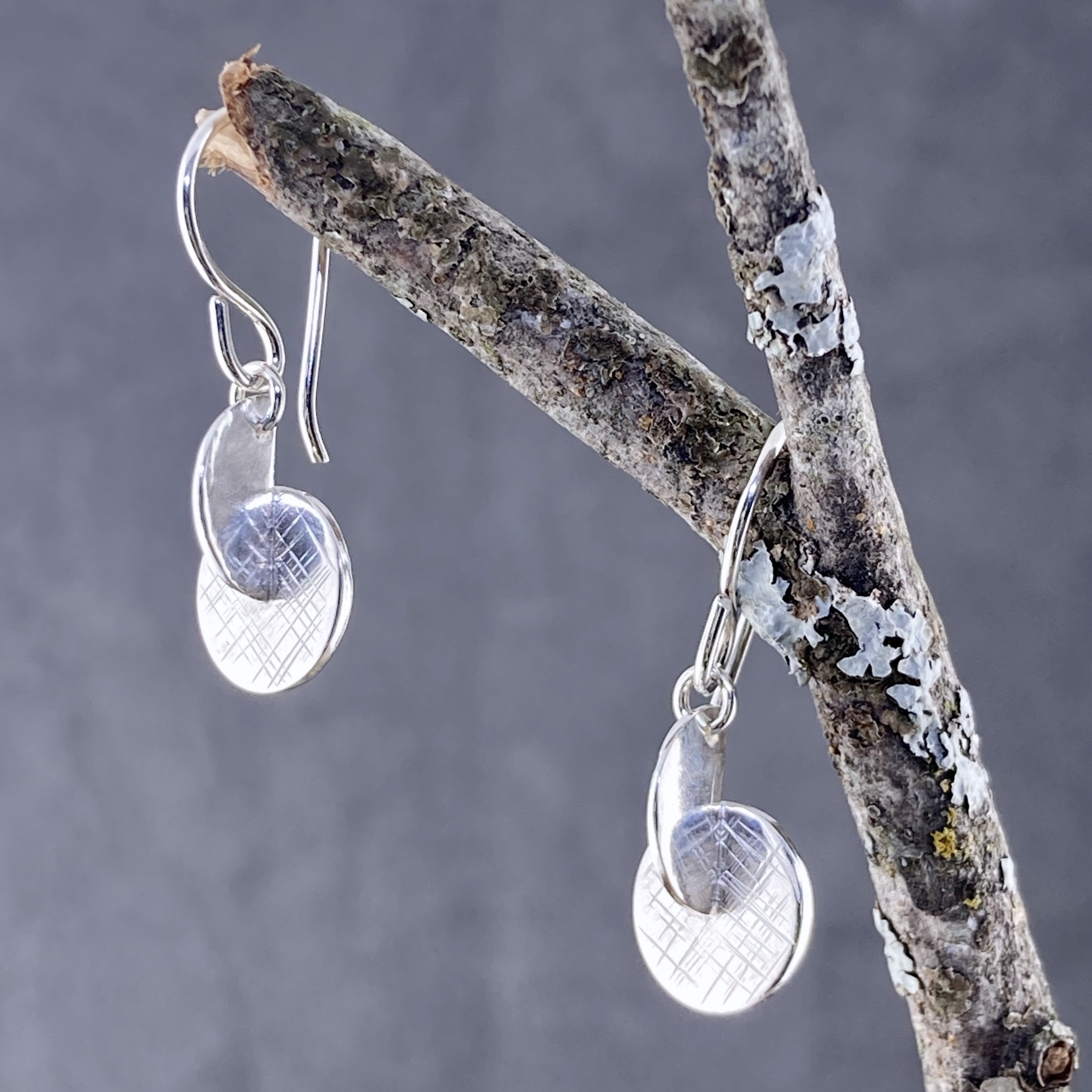 moon earrings - etched spine - Argentium silver