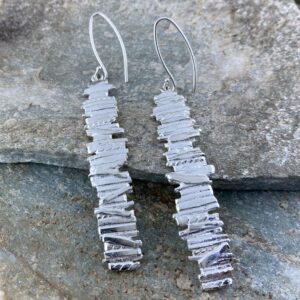 bark earrings - long rectangle - Argentium silver