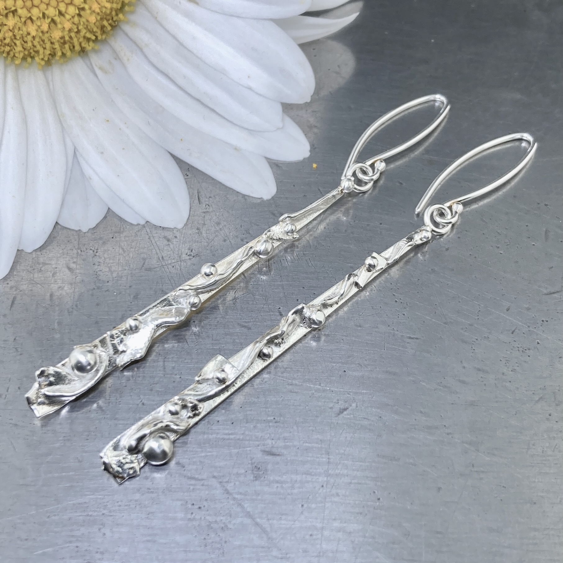 rapids earrings - long icicle - Argentium silver