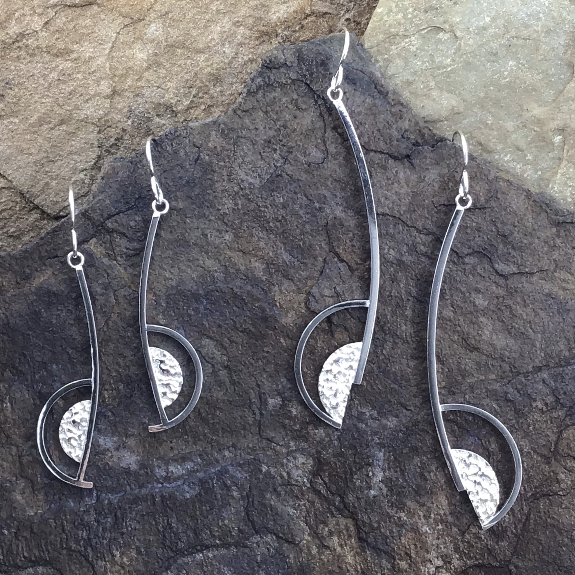 sun and moon earrings - split - Argentium silver - Image 2