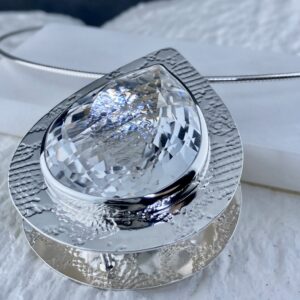 quartz cage pendant - Argentium - 109 carat