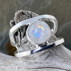 Moonstone Ring – Size 10.25 – Argentium Silver Octagon Double Band – 4 Carat