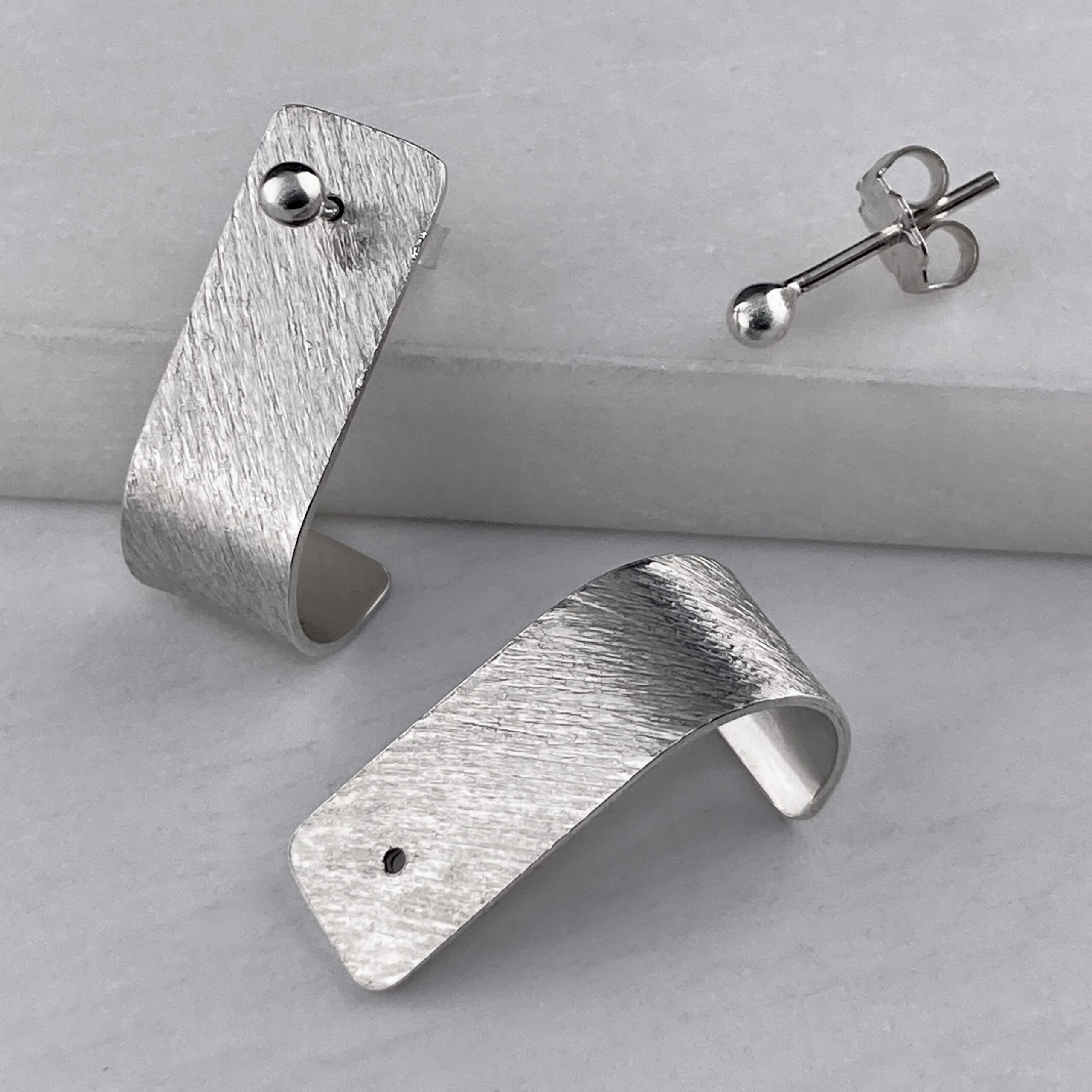 J-hoop earring jacket - brushed - Argentium silver - Image 3