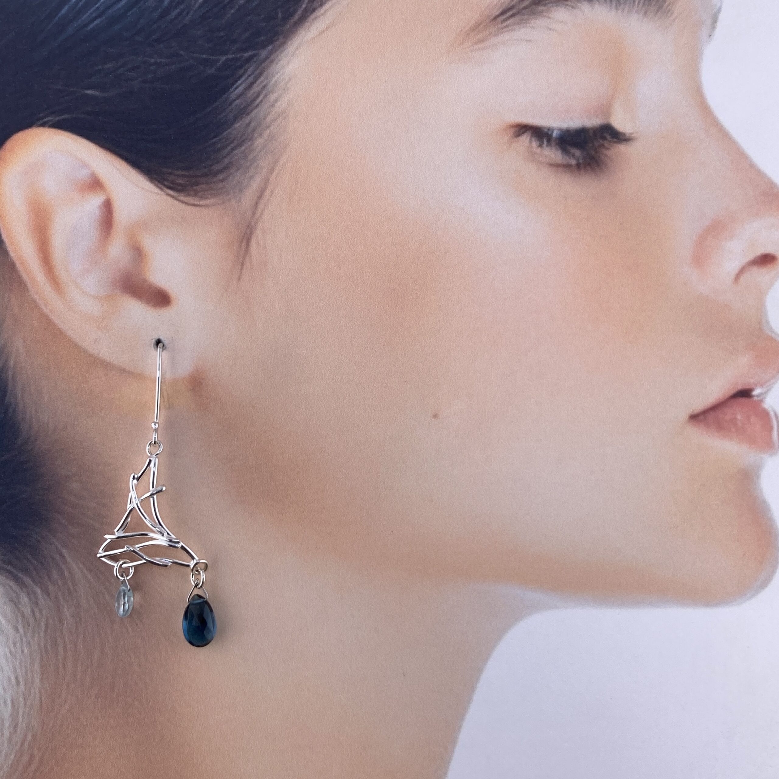 London, Swiss blue topaz earrings - twigs - Argentium silver - Image 2