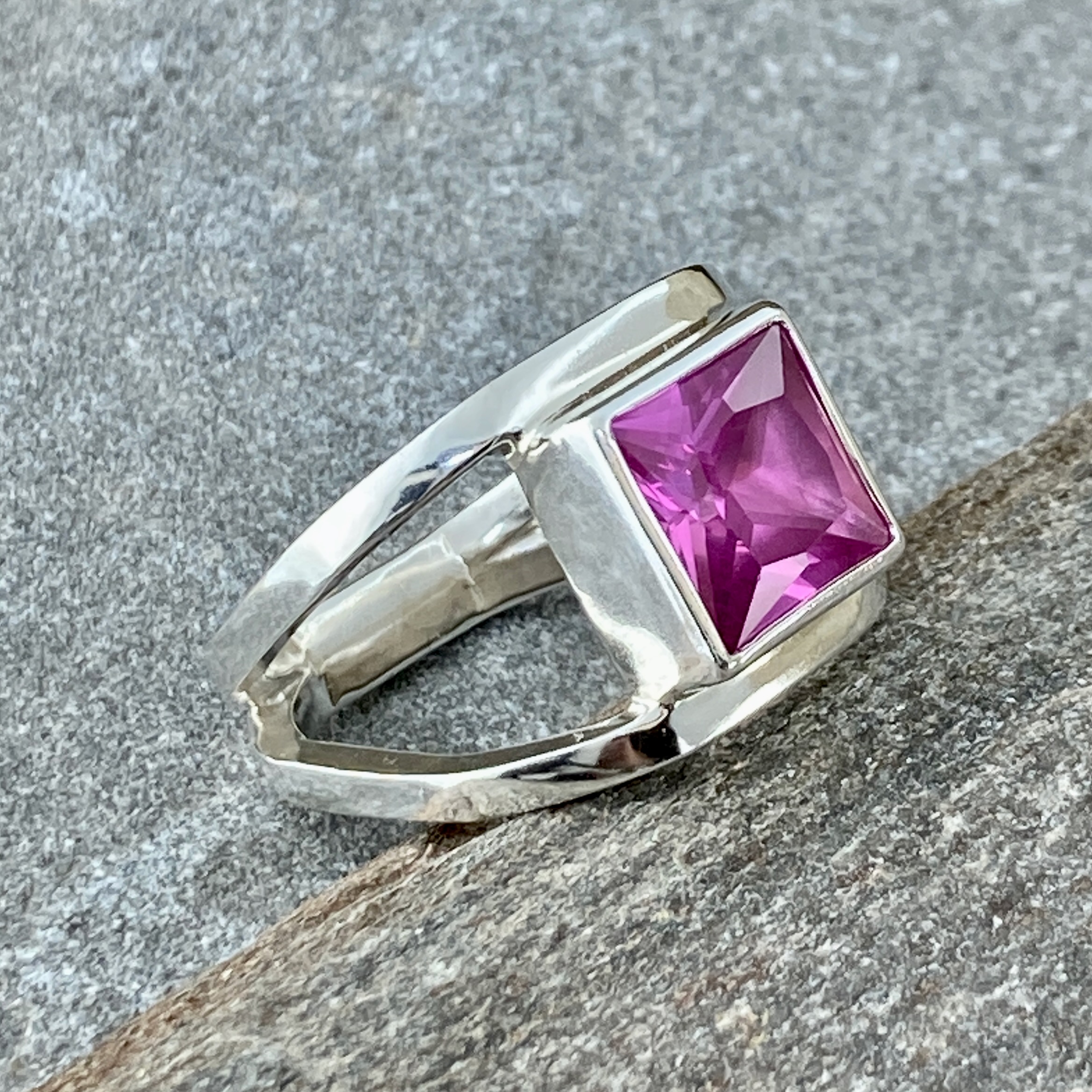 pink sapphire ring - size 8.75 - octagon double-band - 3.5 ct