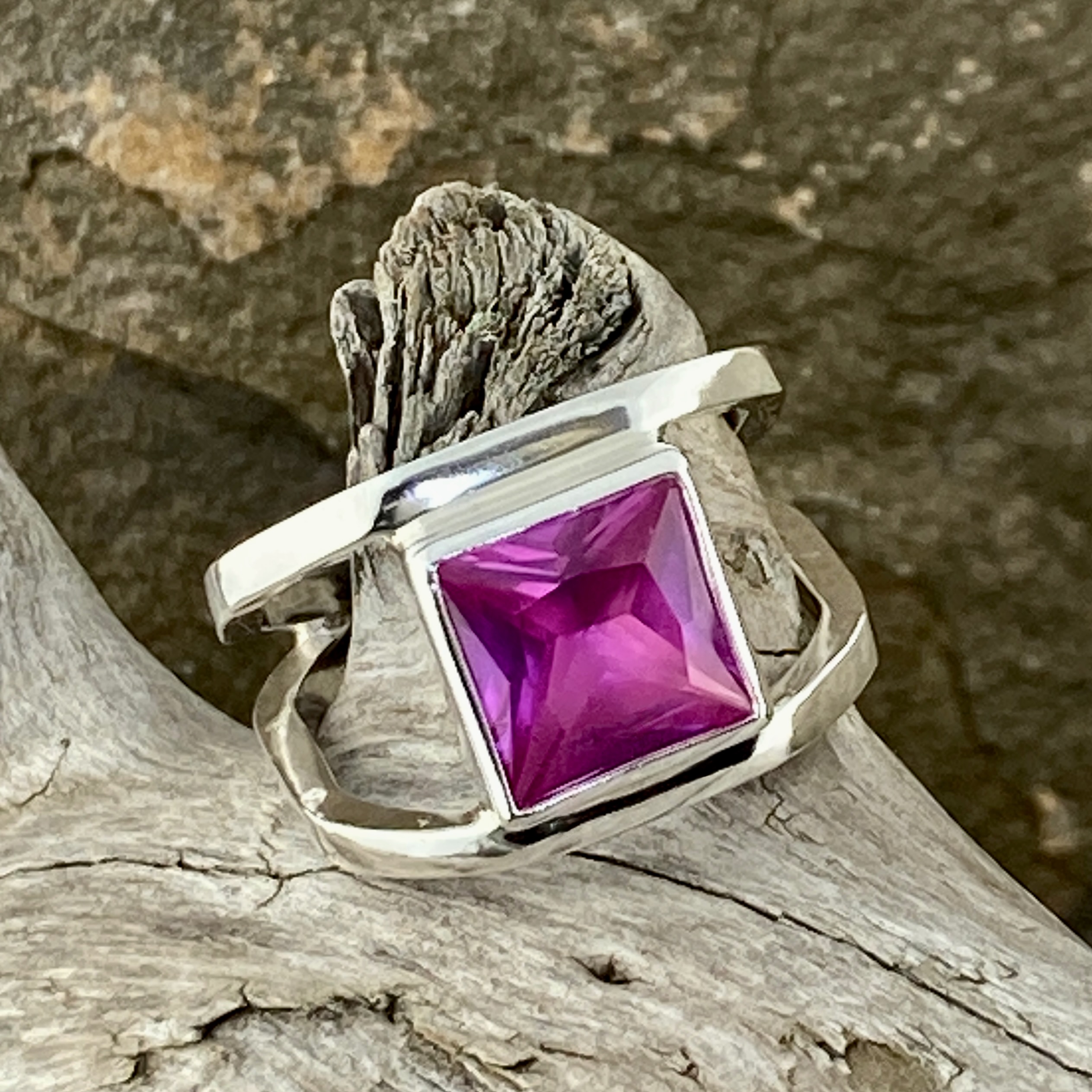 pink sapphire ring - size 8.75 - octagon double-band - 3.5 ct - Image 2