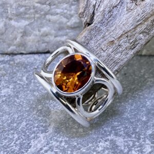 Citrine Ring – Size 7.25 – Argentium Silver Boulder Design – 3 Carat