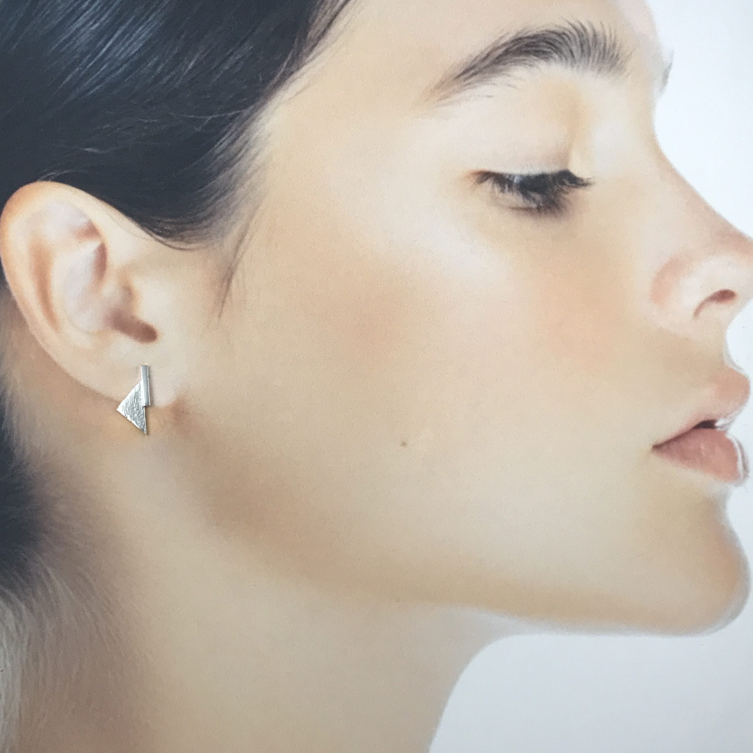 half diamond earrings - bar post - Argentium silver - Image 3