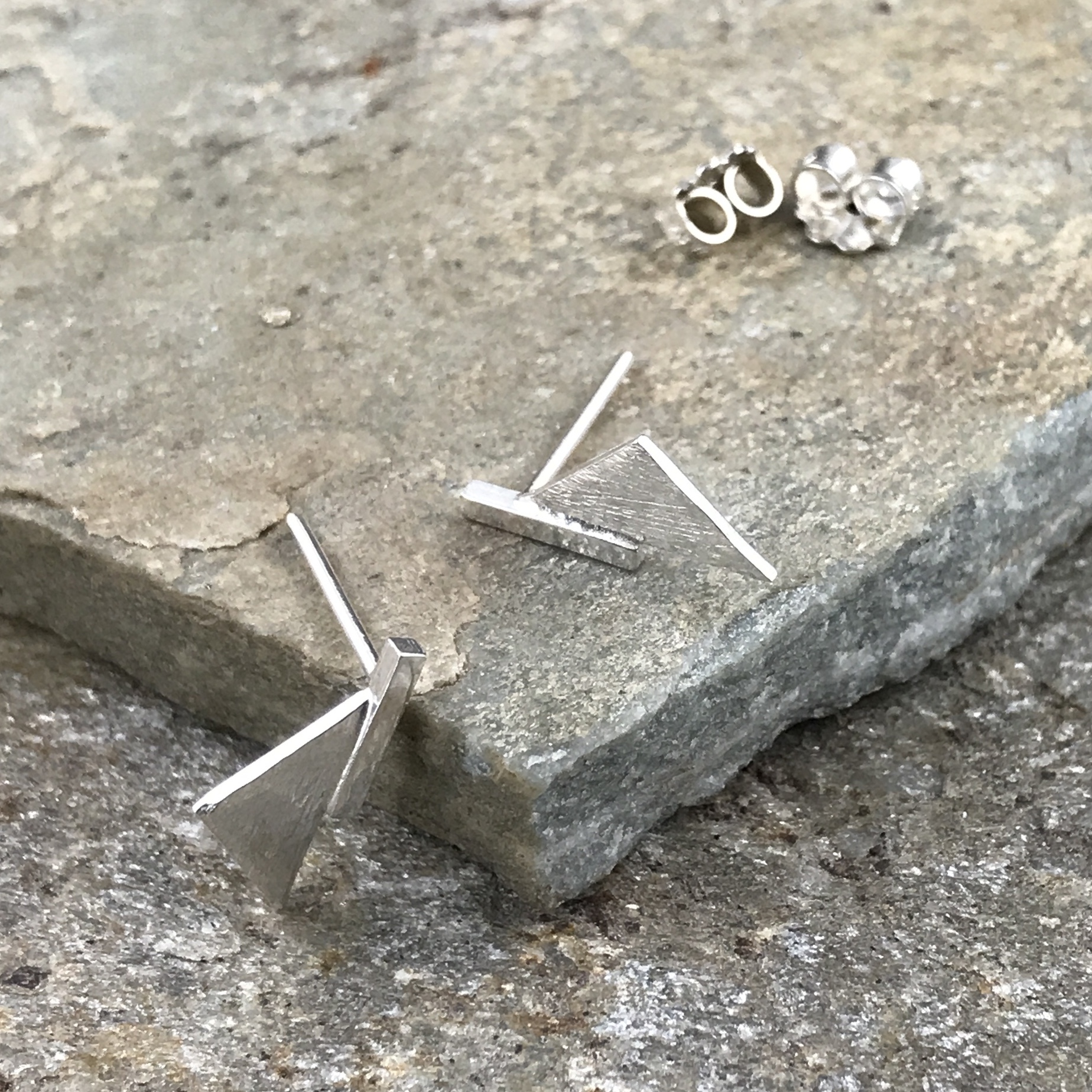 half diamond earrings - bar post - Argentium silver - Image 2