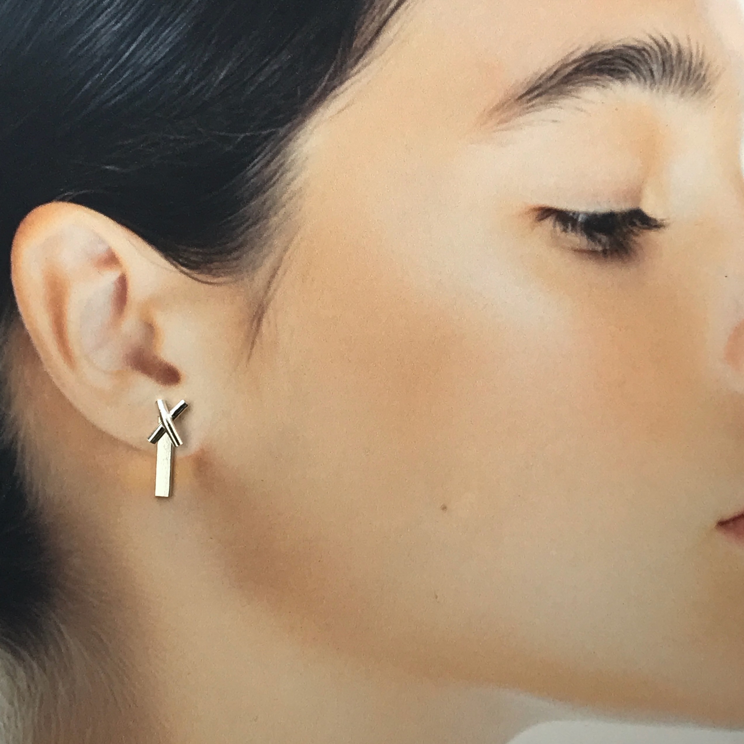 bar X earring jacket - Argentium silver - Image 3