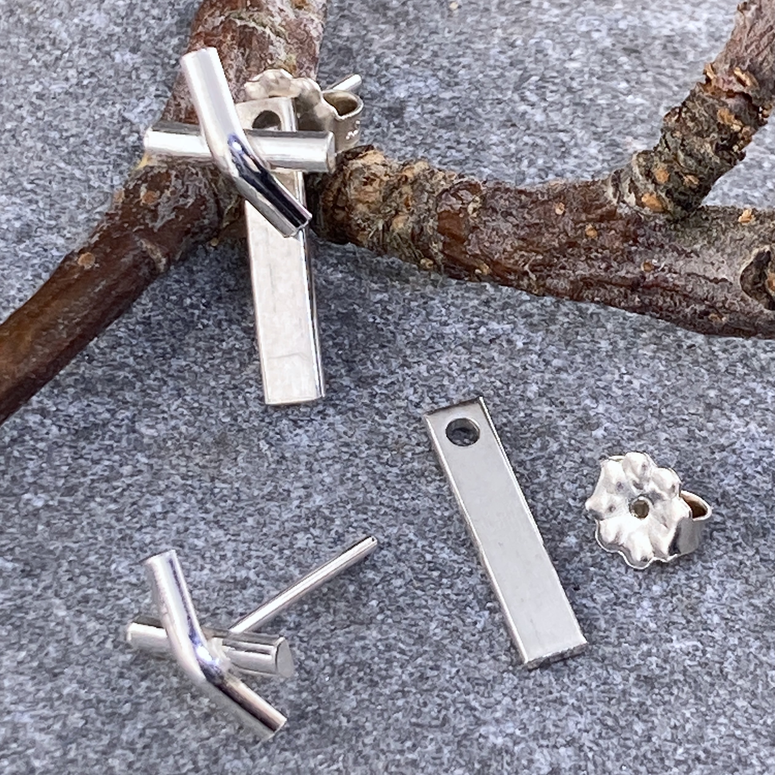 bar X earring jacket - Argentium silver