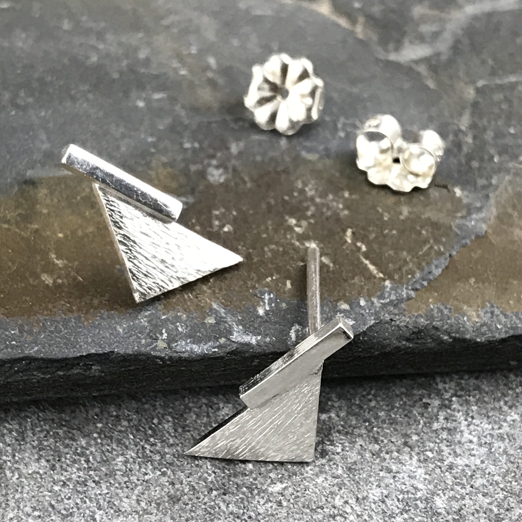half diamond earrings - bar post - Argentium silver