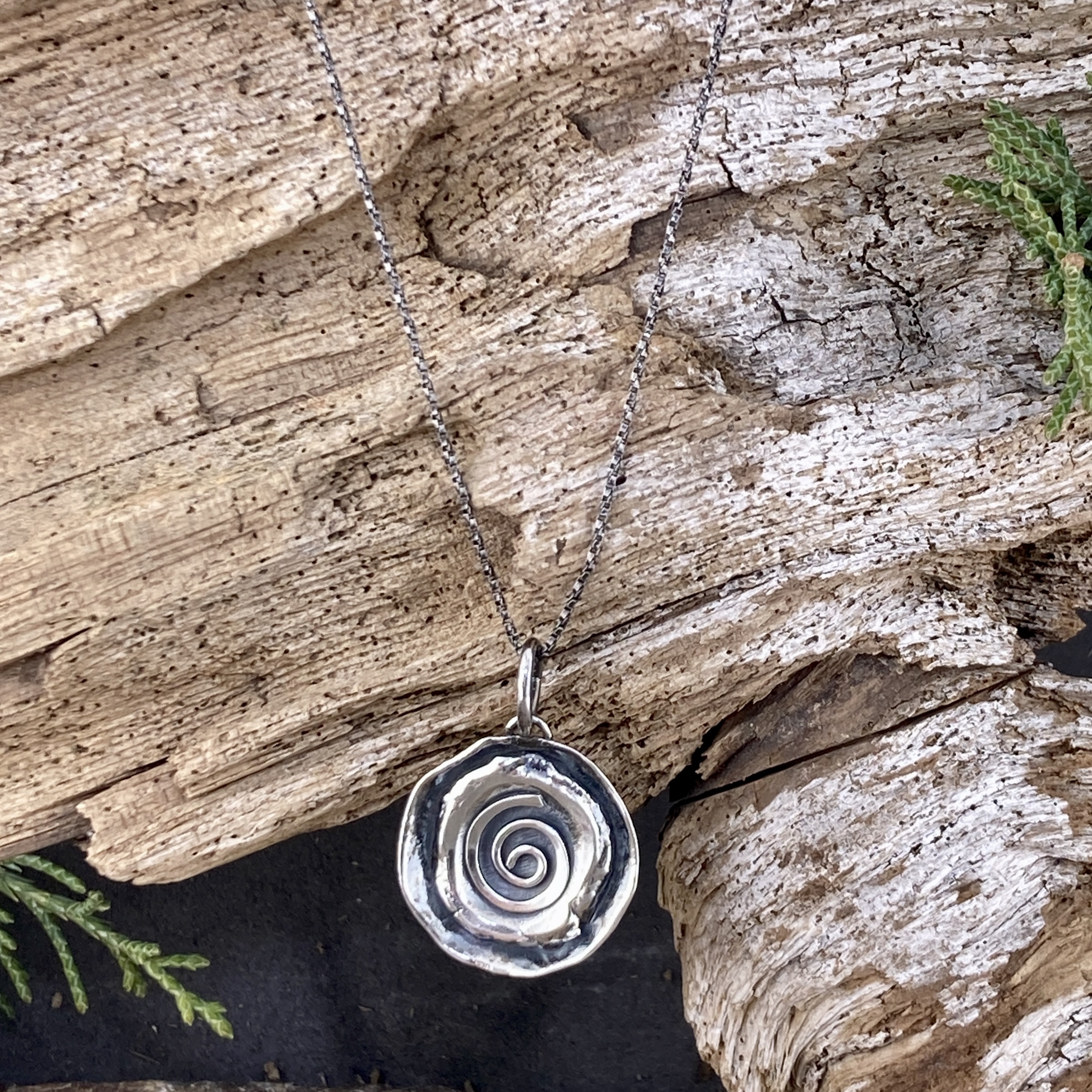 spiral pendant - Argentium silver wax seal - antique - Image 2