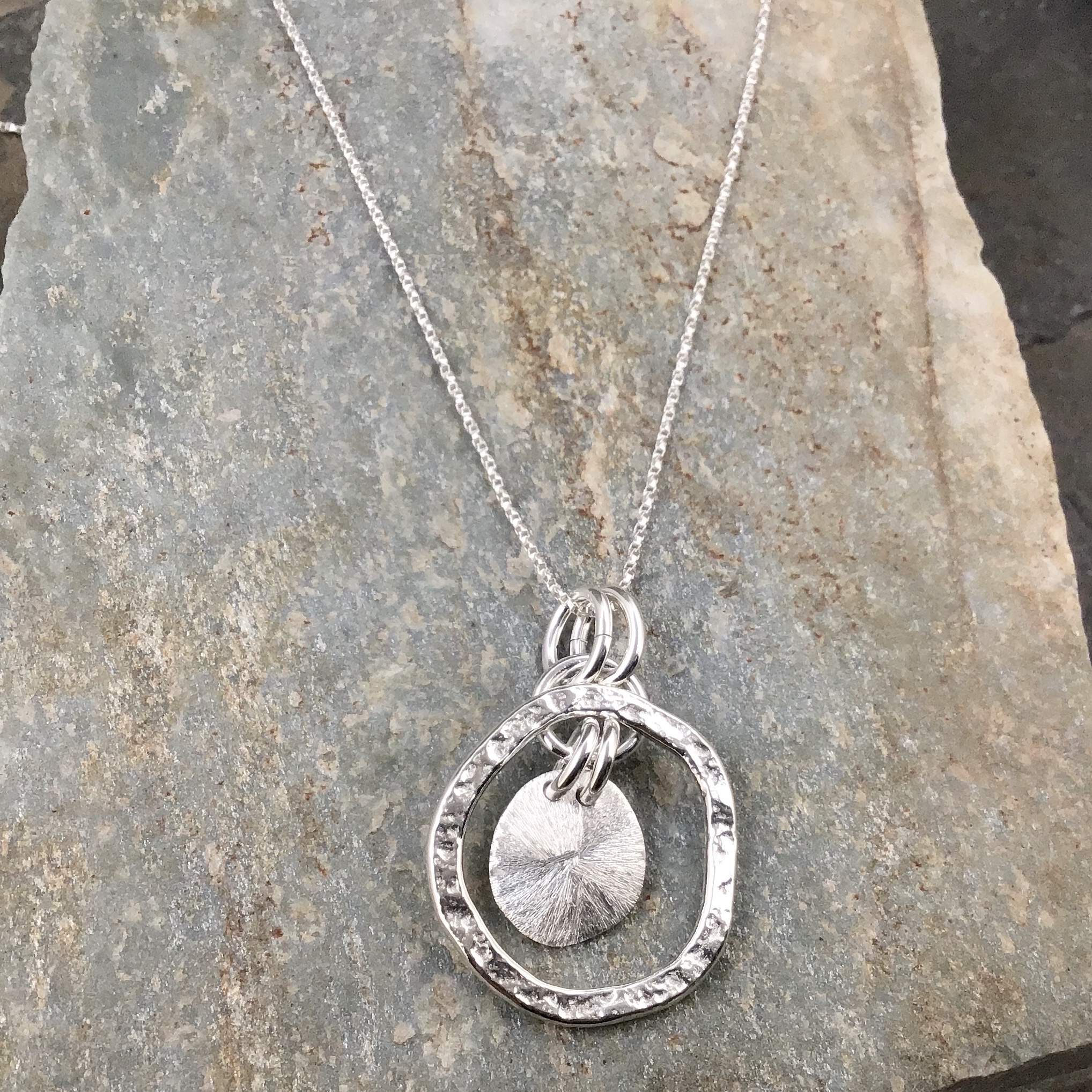 Freeform Circle Pendant – Argentium Silver – Sun Accent – Small - Image 3