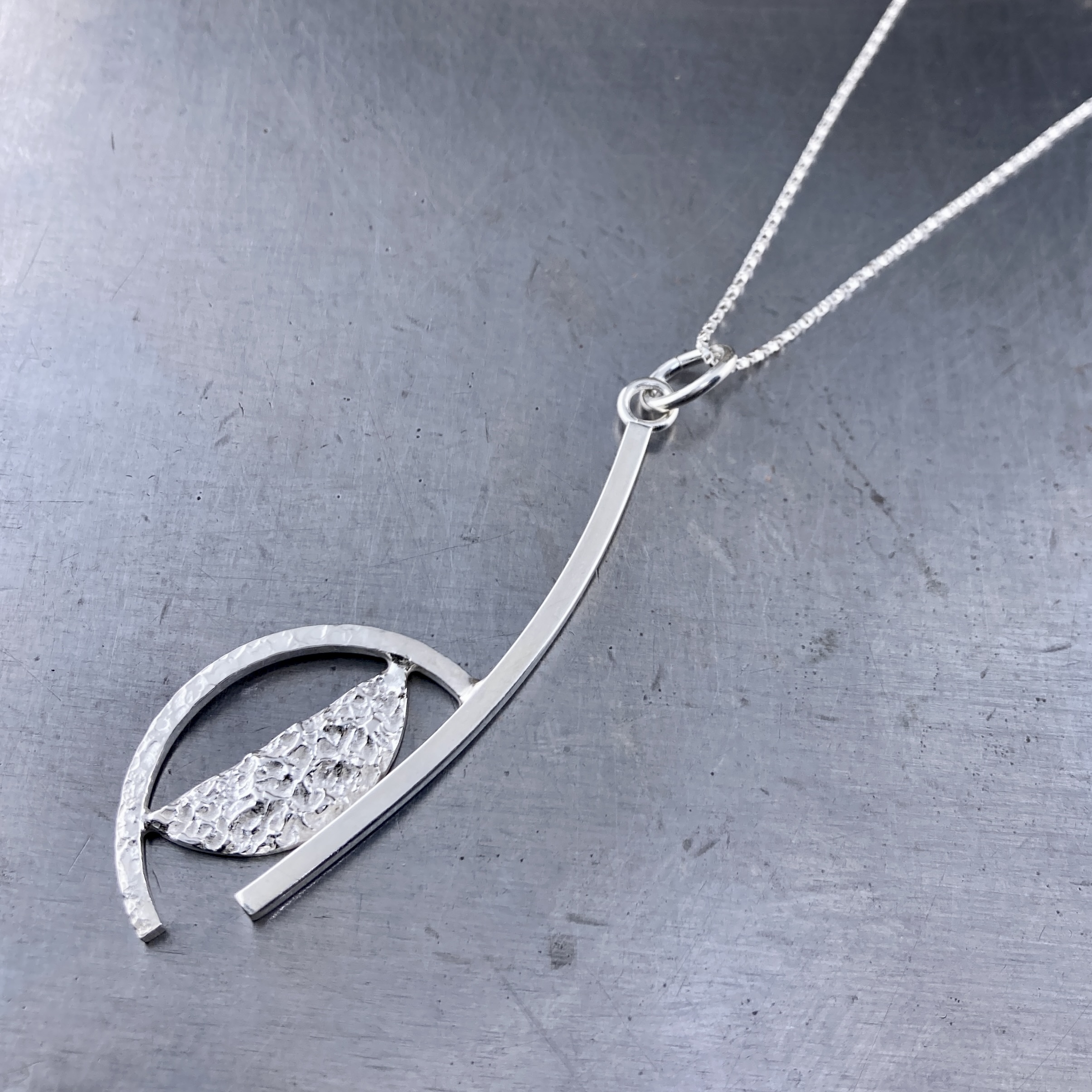 half sun and moon pendant - Argentium silver - Image 2