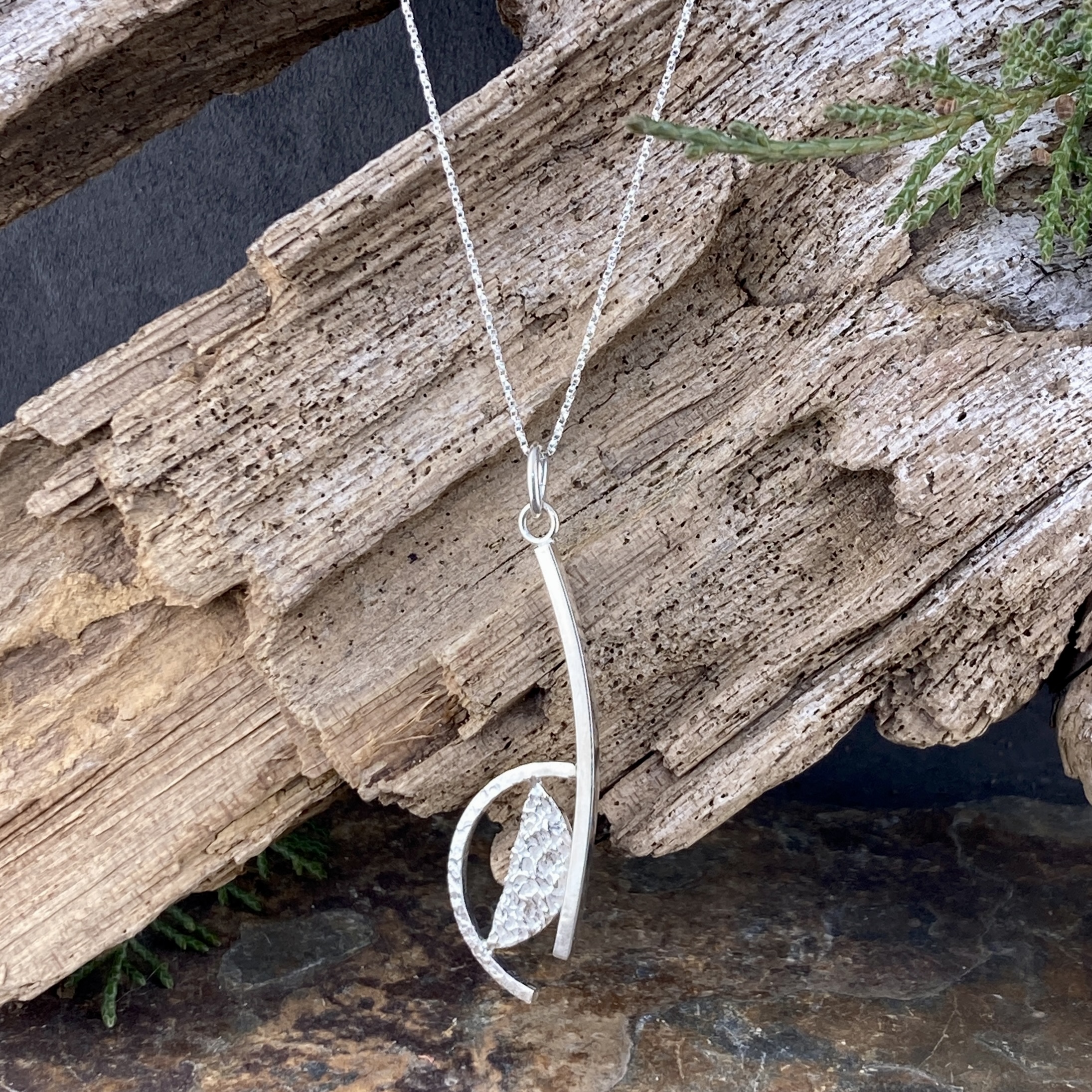 half sun and moon pendant - Argentium silver