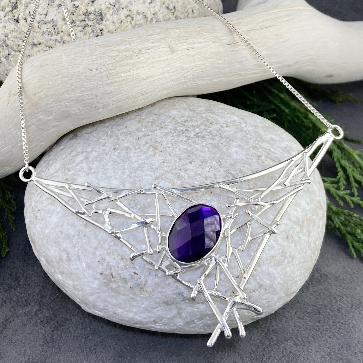 amethyst twig collar - Argentium silver necklace - Image 3