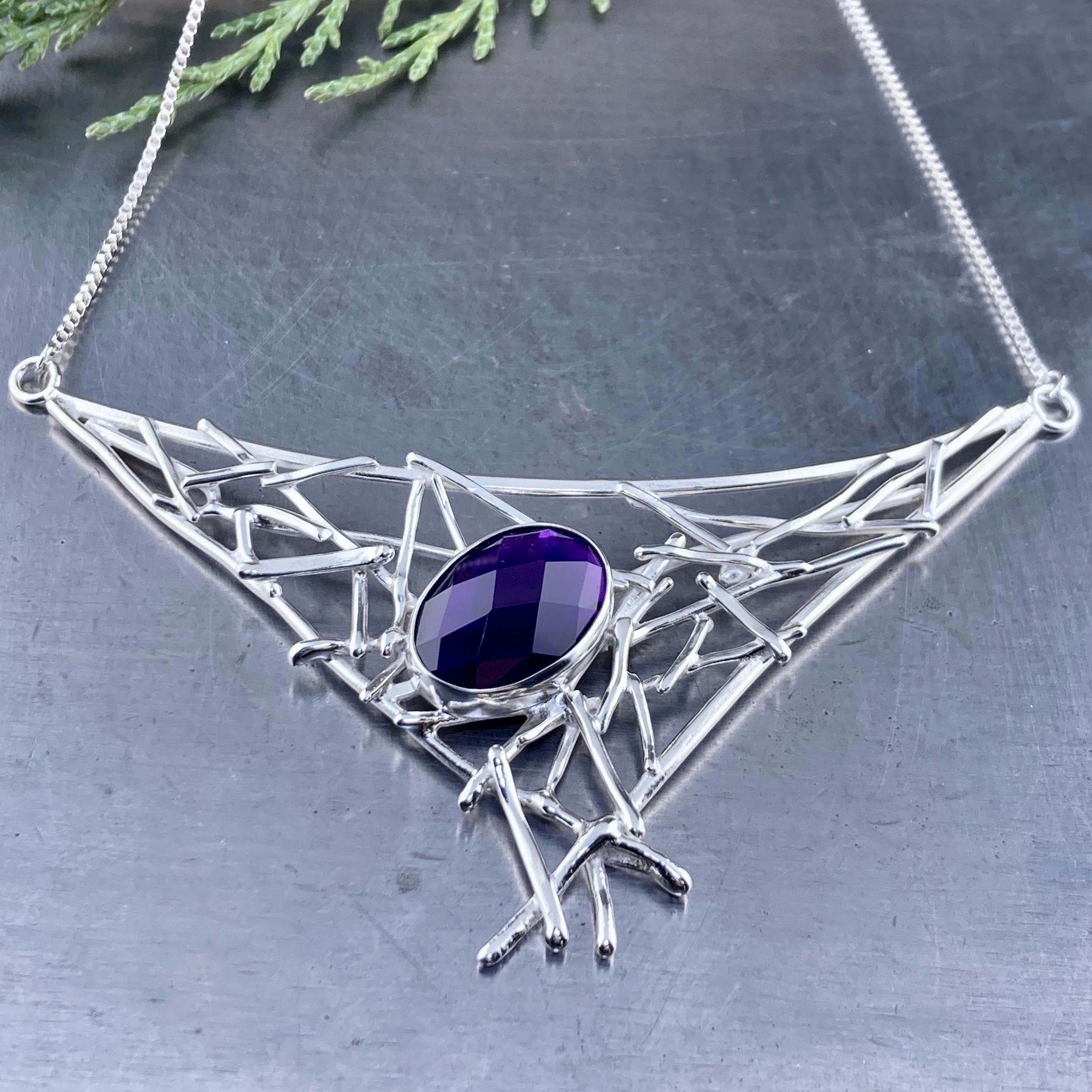amethyst twig collar - Argentium silver necklace