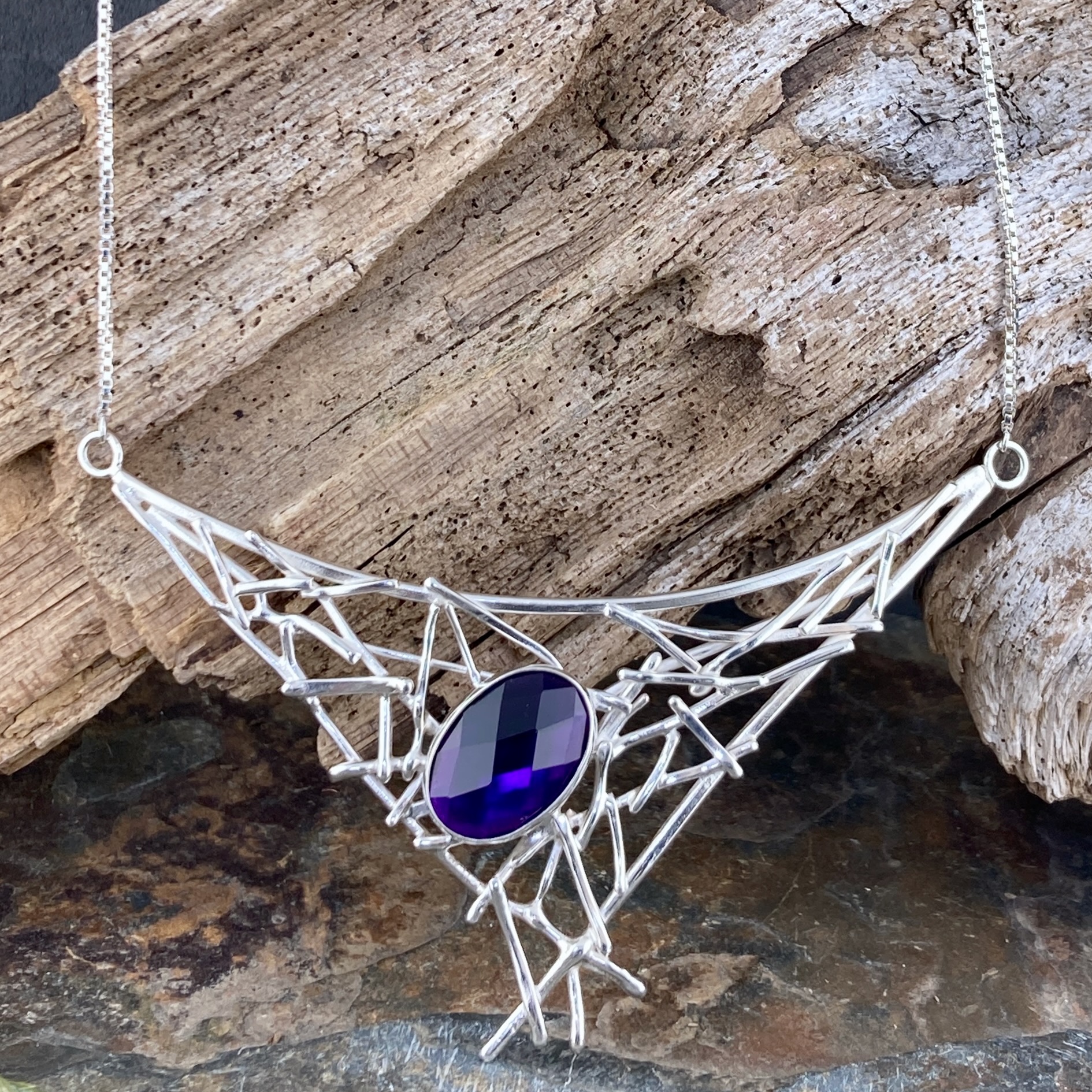 amethyst twig collar - Argentium silver necklace - Image 2