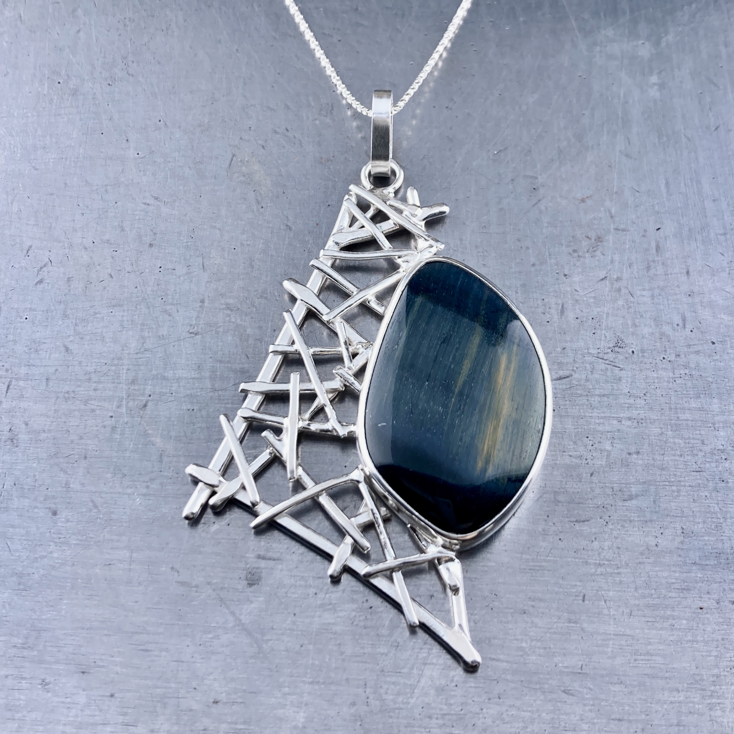 hawks eye pendant - Argentium silver twigs - Image 2