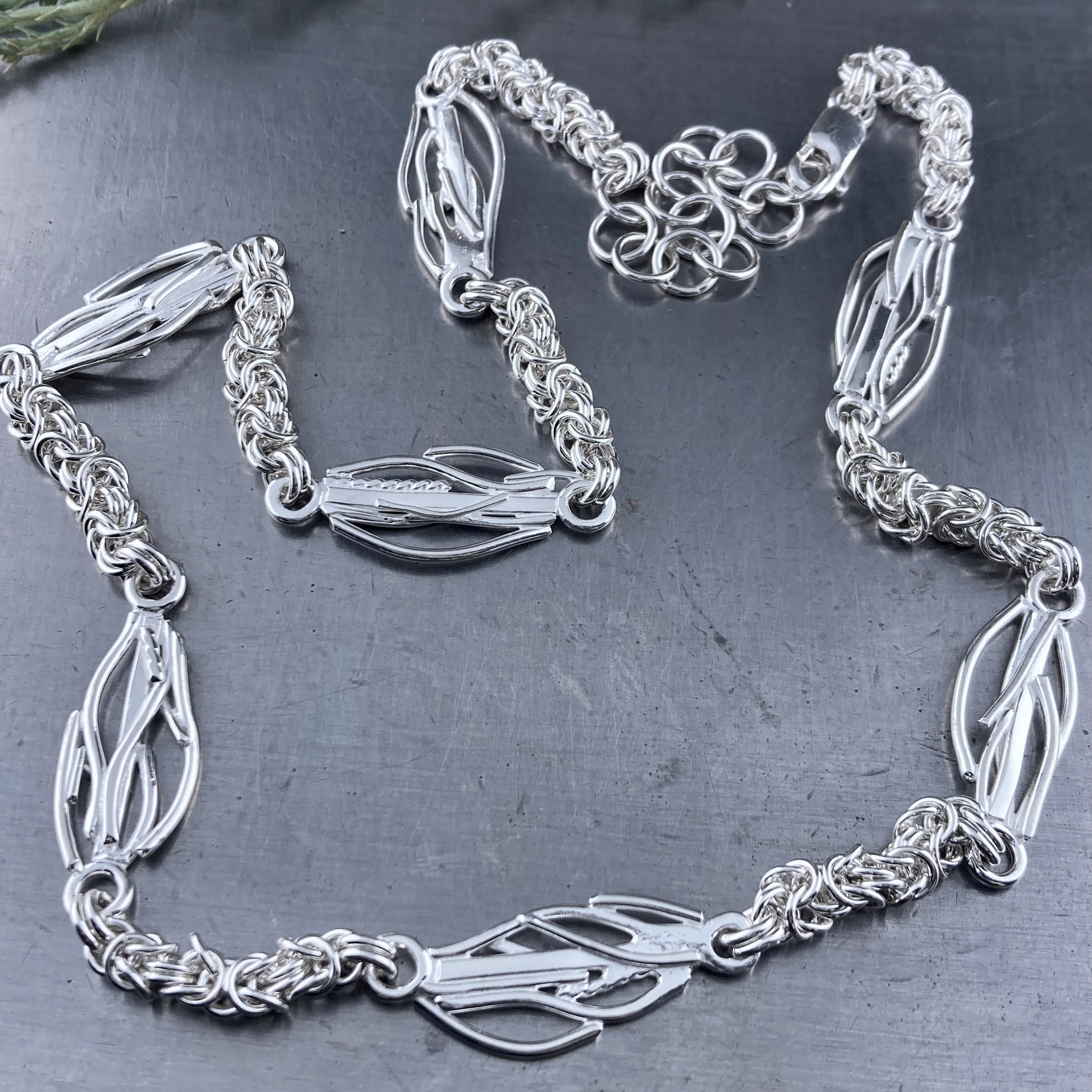 byzantine necklace - twigs - Argentium silver