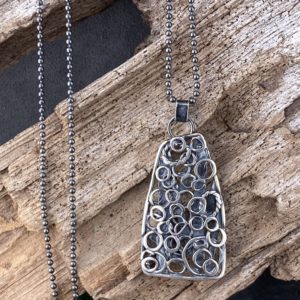 pebbles geometric pendant - Argentium silver - antique