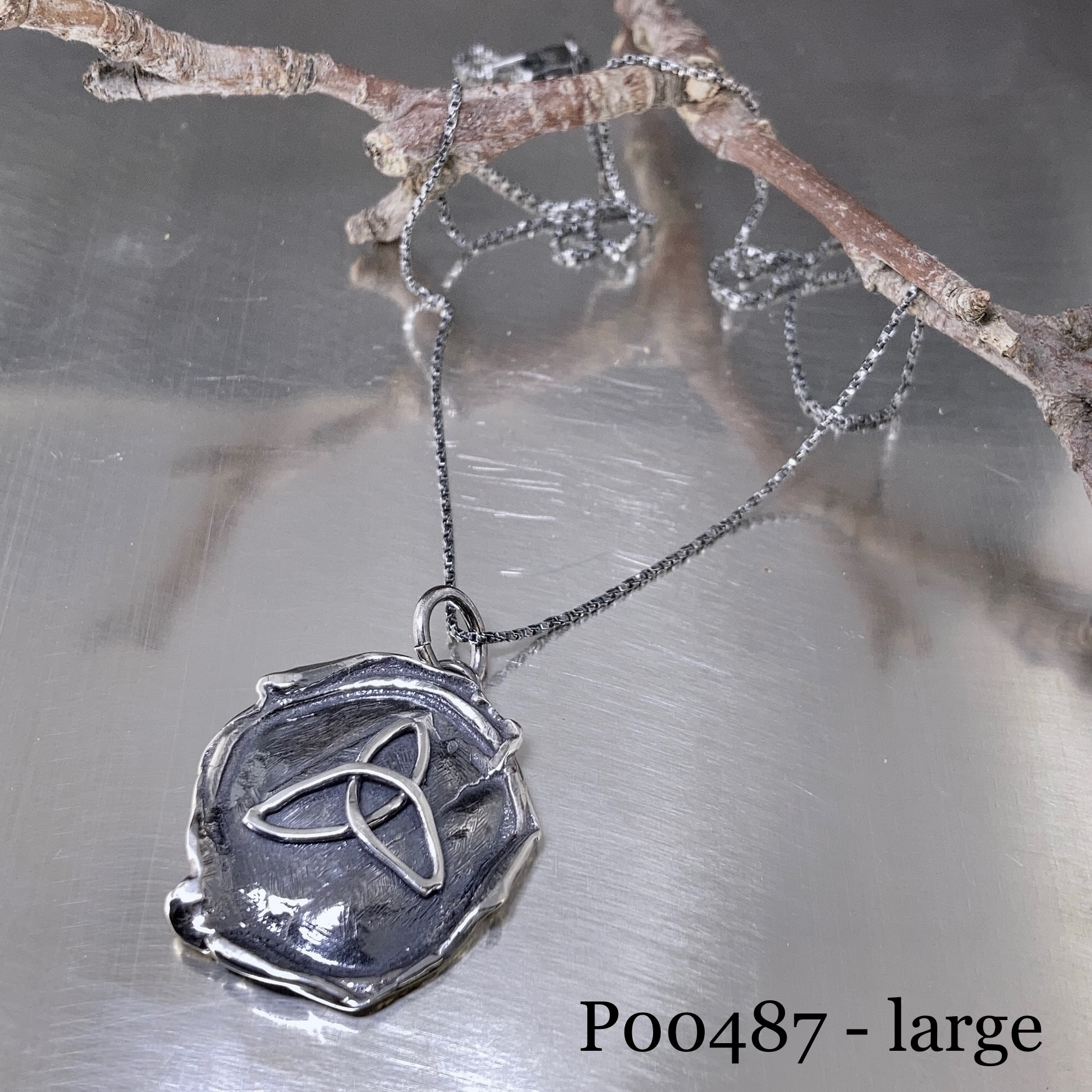 Trinity Knot Pendant – Argentium Silver Wax Seal – Antique - Image 6